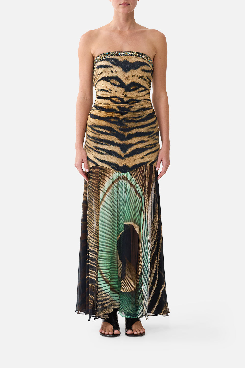 The Strapless Jersey Dress With Silk Panel in print A Wink To The Wild