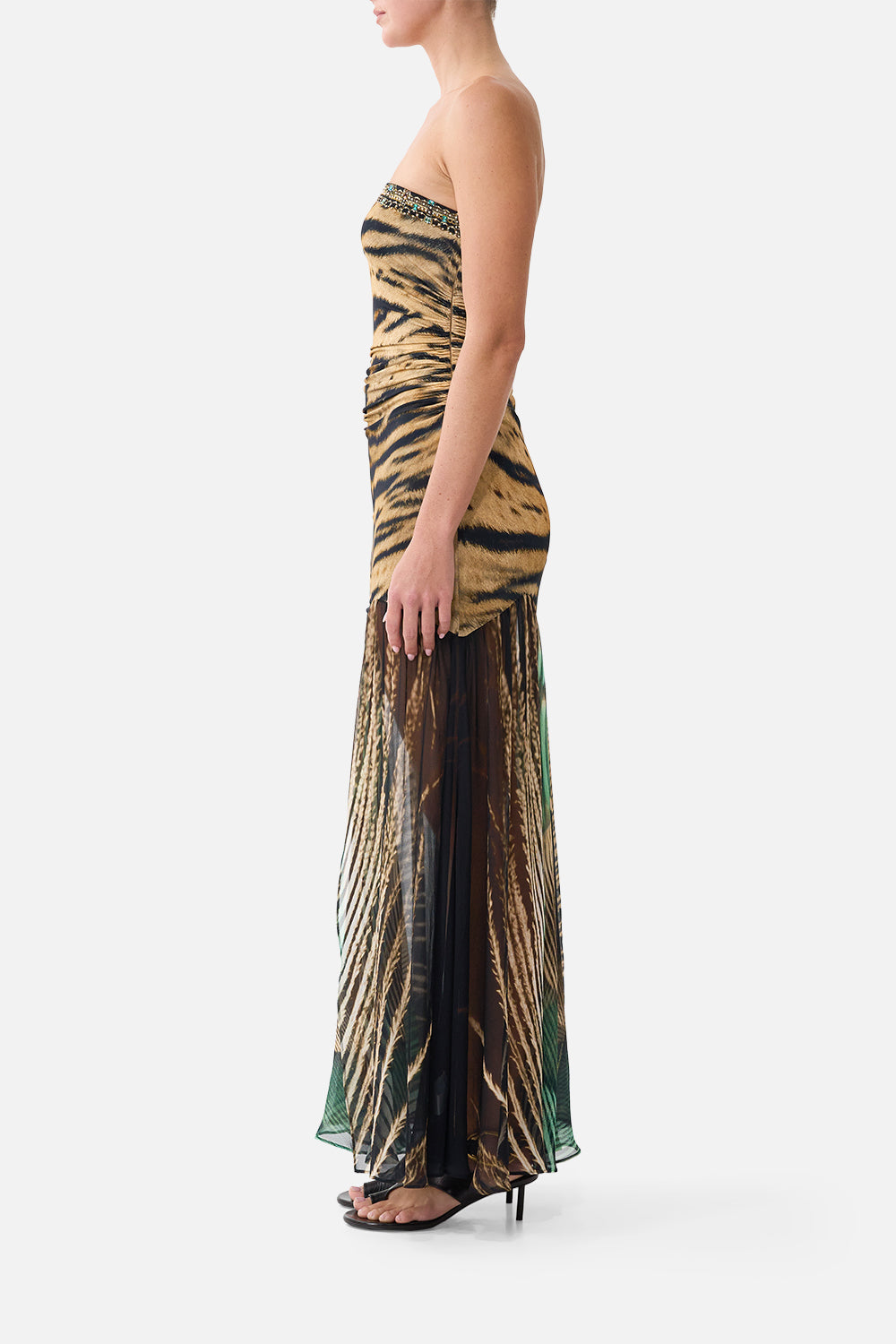 The Strapless Jersey Dress With Silk Panel in print A Wink To The Wild