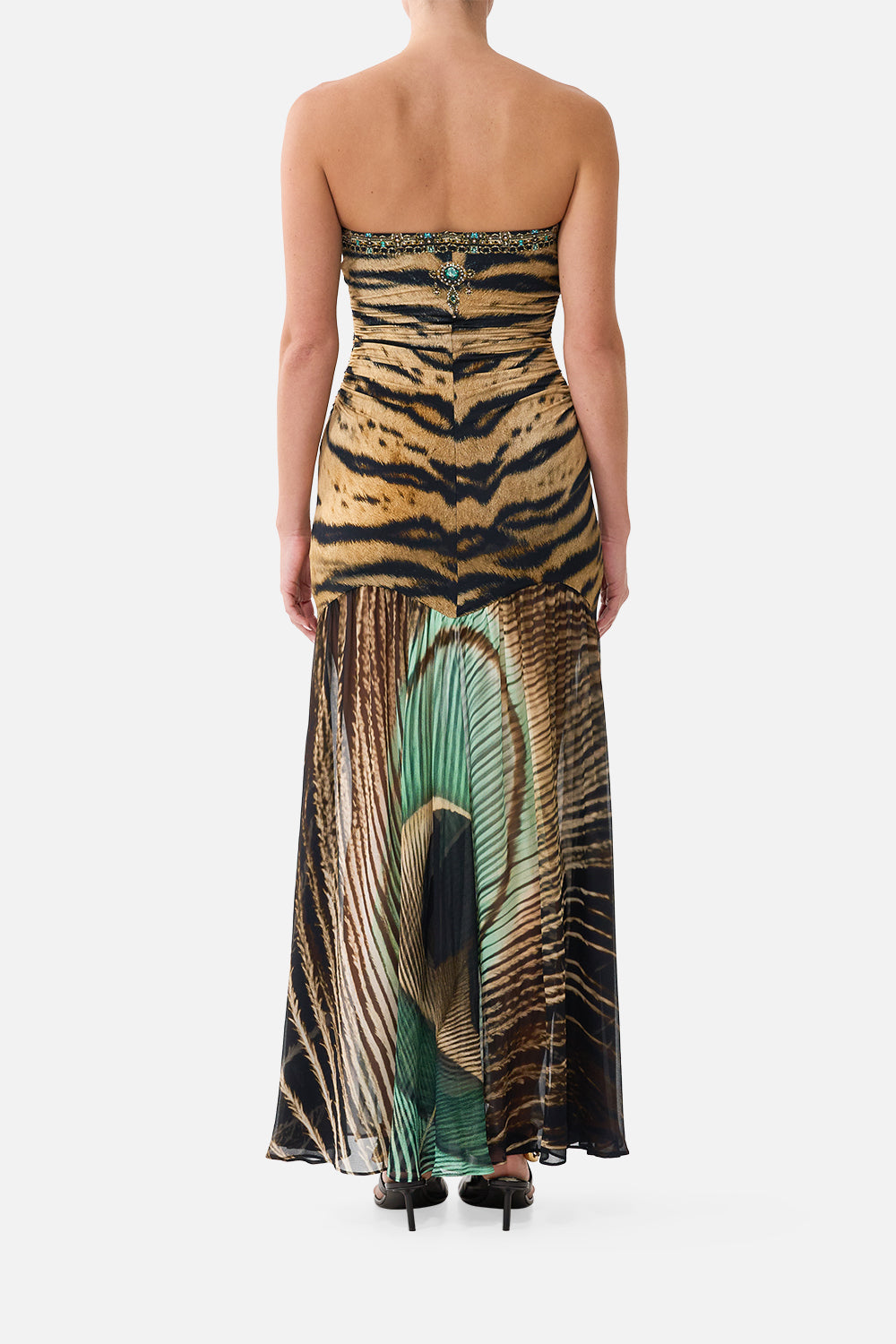 The Strapless Jersey Dress With Silk Panel in print A Wink To The Wild