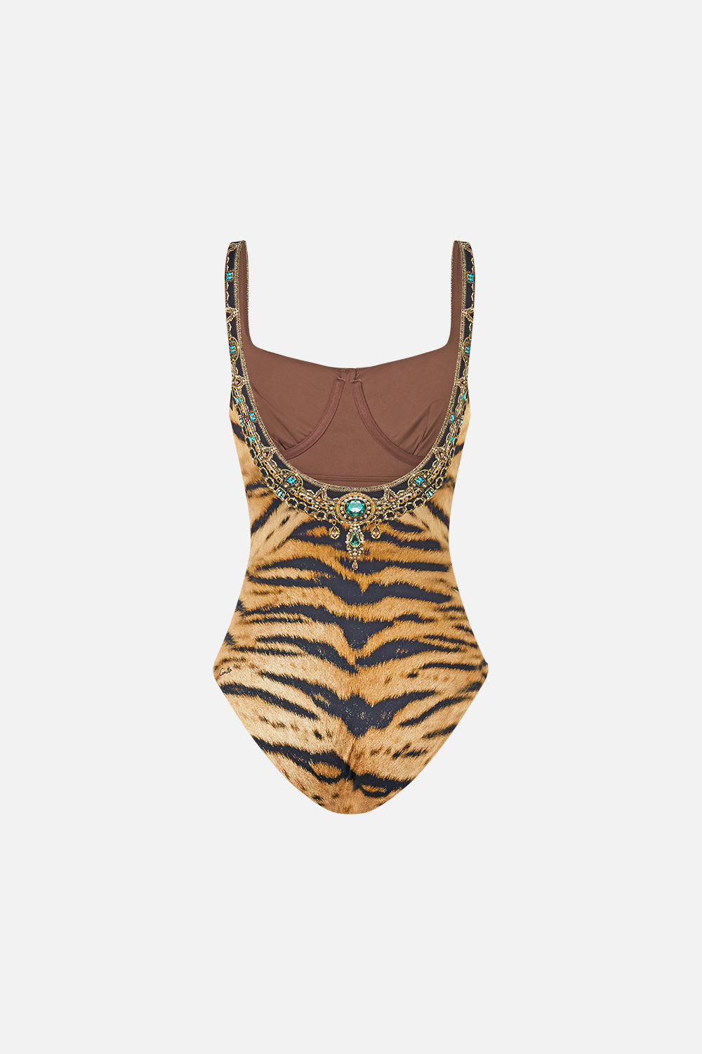The CAMILLA Underwire Square Neck One Piece W/ Scoop Back in Print A Wink to the Wild. Ghost View Back
