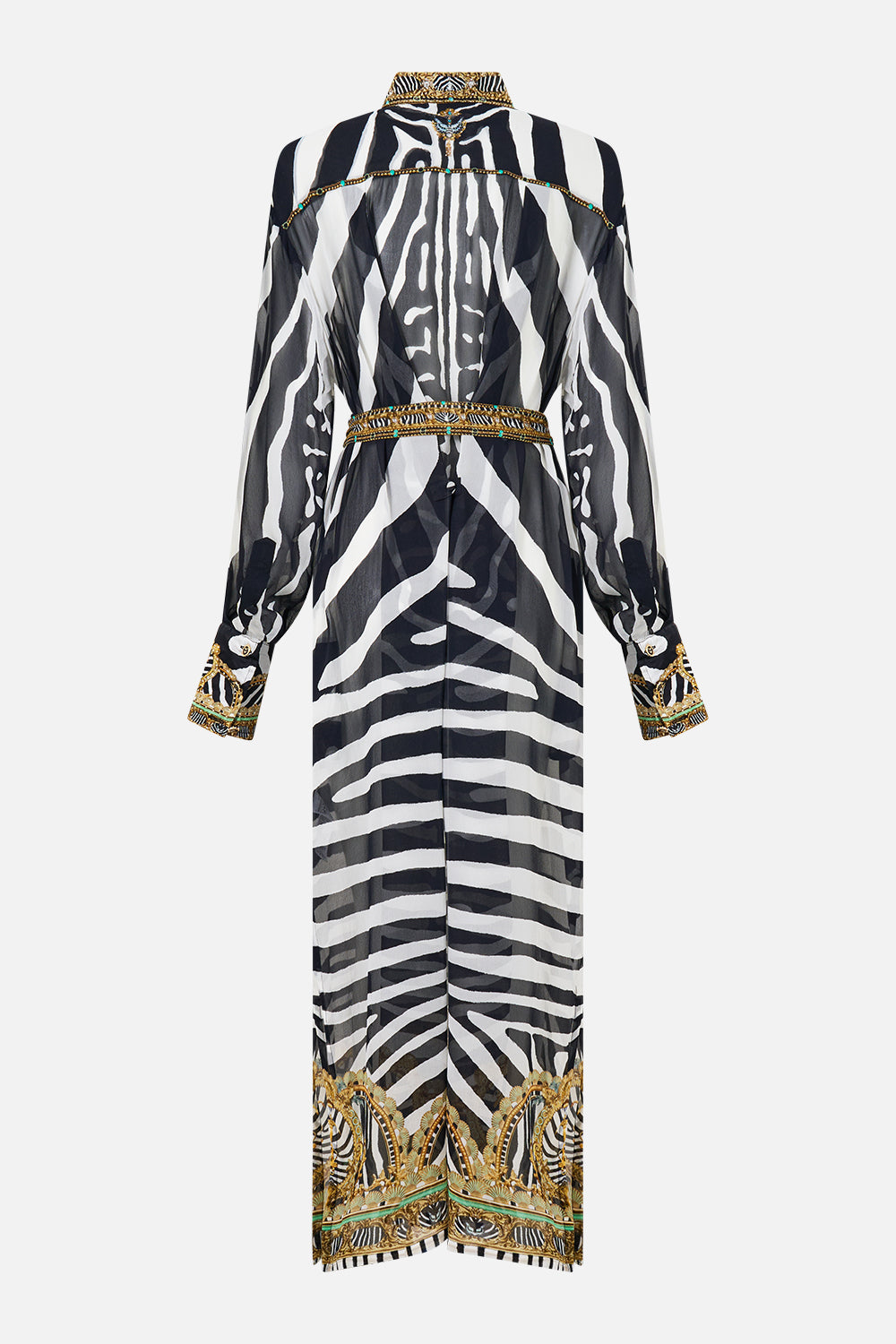 The CAMILLA Button Front Long Dress in Print Zig Zag Zoo. Ghost View Back