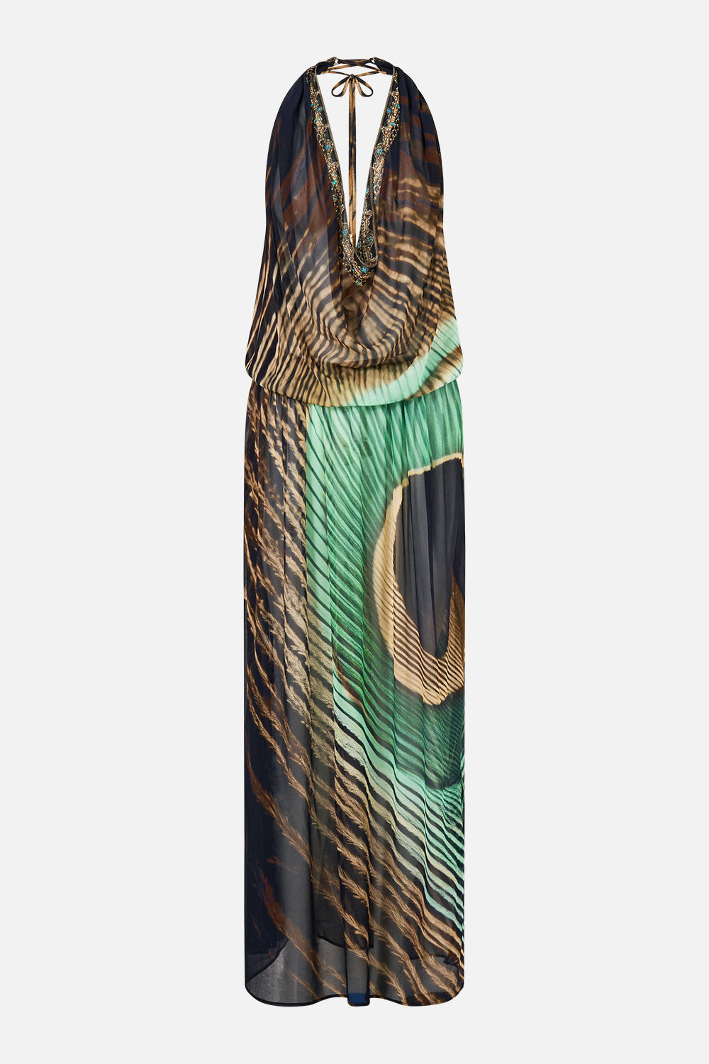 The CAMILLA Drape Front Drawcord Maxi Dress in Print A Wink to the Wild. Ghost View Front