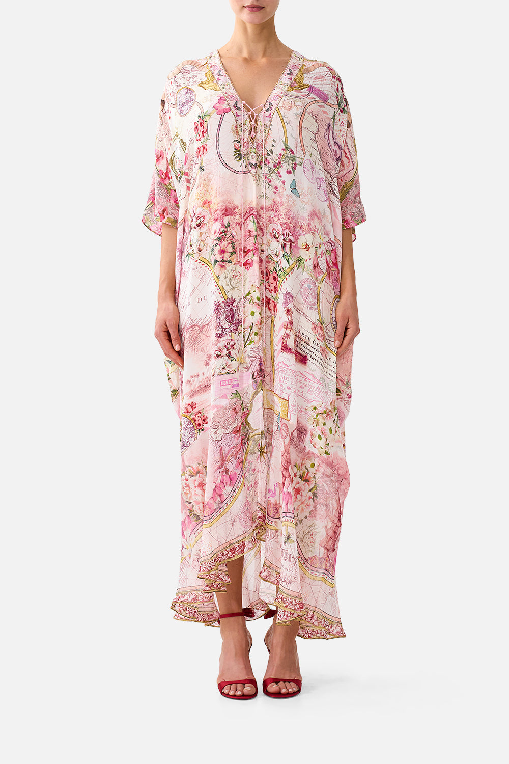 LACE UP KAFTAN WITH HEM RUFFLE JOURNAL DE VOYAGE