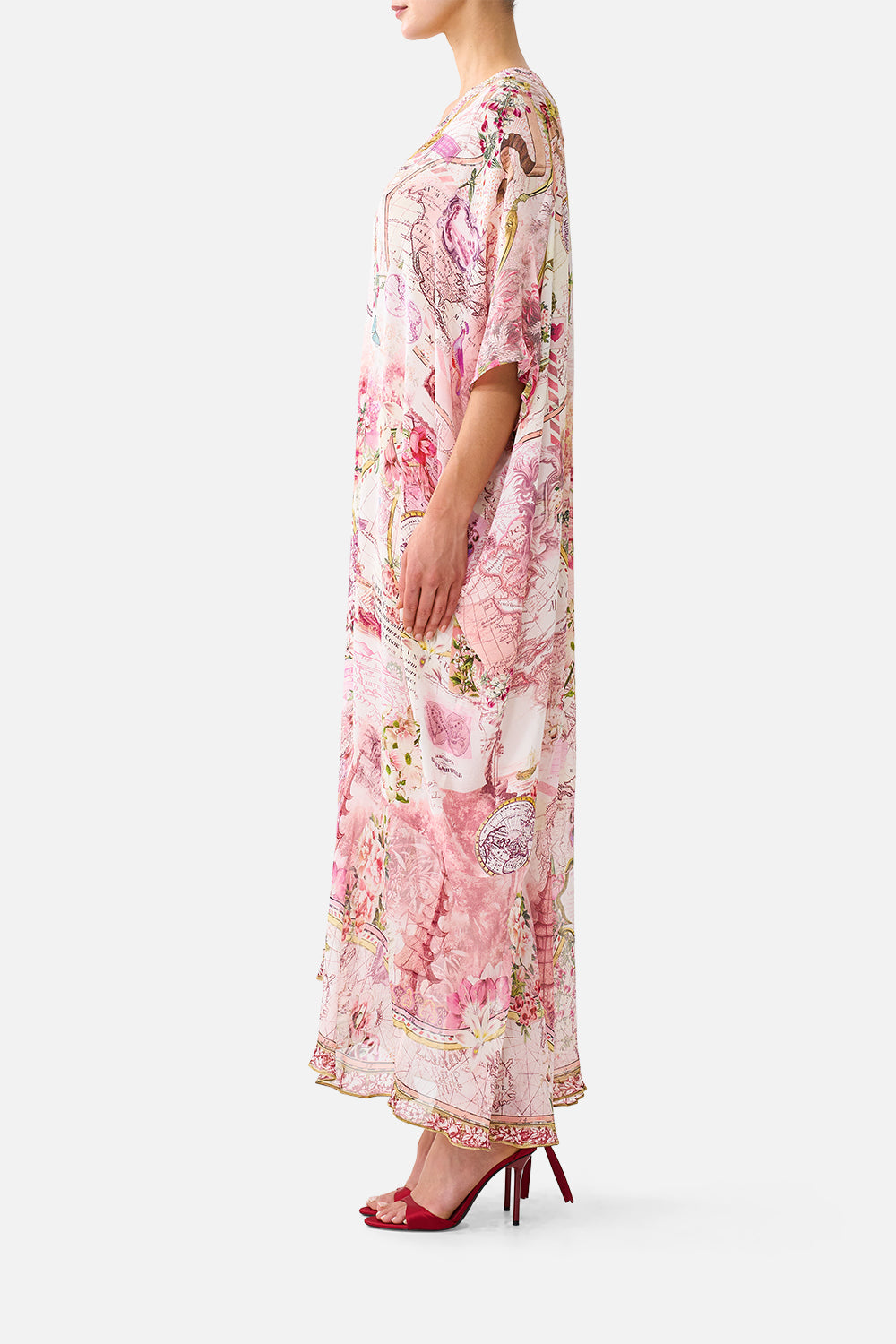 LACE UP KAFTAN WITH HEM RUFFLE JOURNAL DE VOYAGE