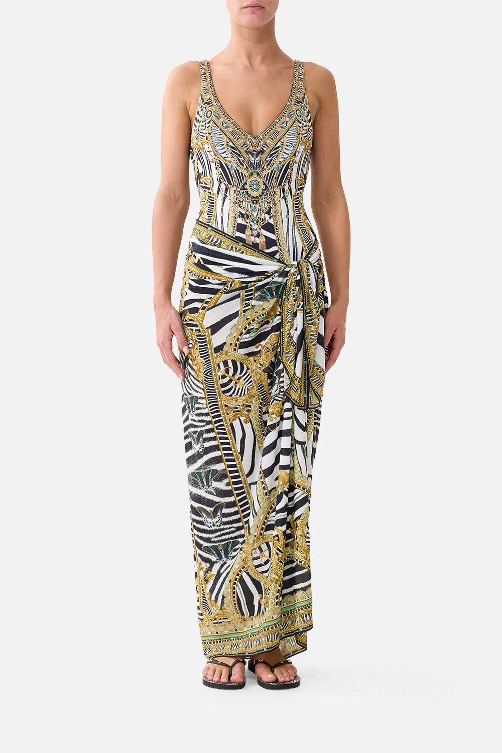 The CAMILLA Multi Wear Long Sarong in Print Zig Zag Zoo. Model View