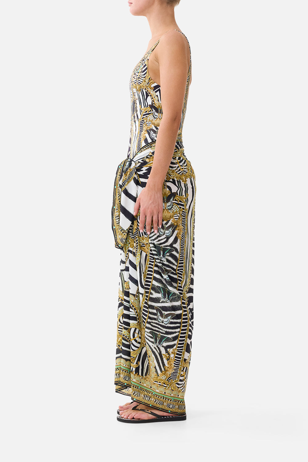 The CAMILLA Multi Wear Long Sarong in Print Zig Zag Zoo. Model View