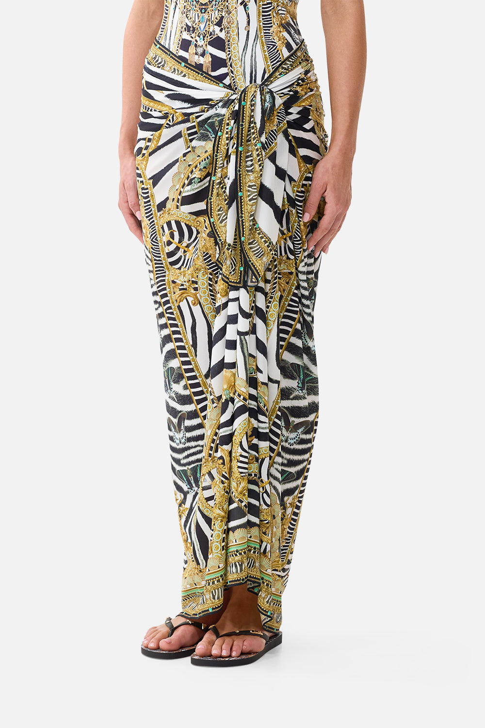 The CAMILLA Multi Wear Long Sarong in Print Zig Zag Zoo. Model View
