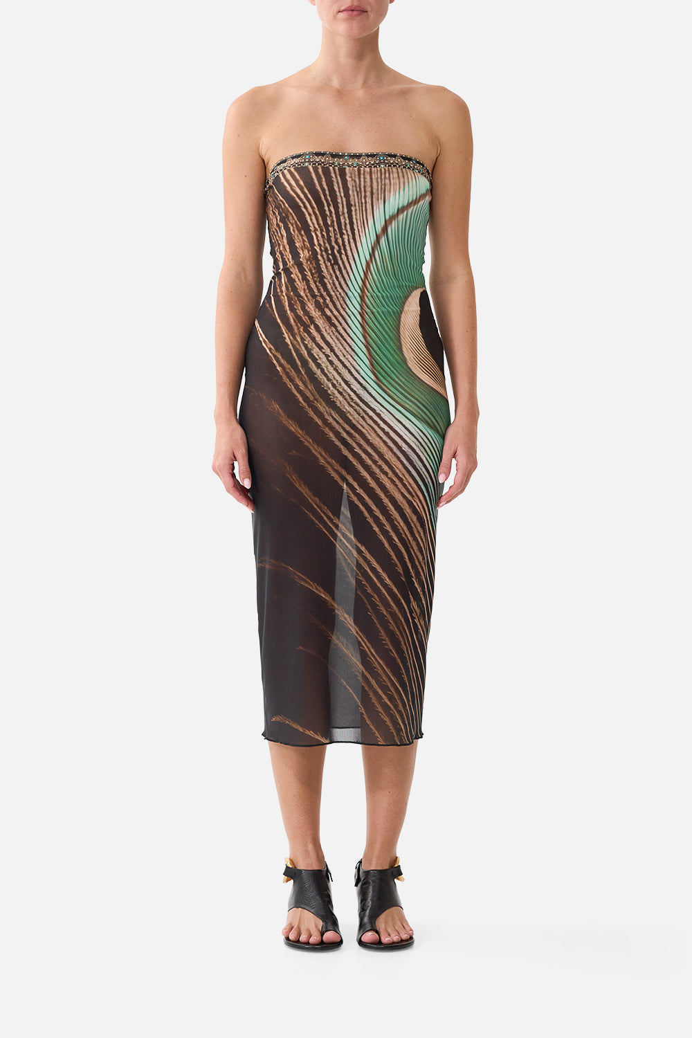 The CAMILLA Tube Beach Midi Dress in Print A Wink to the Wild. Model View