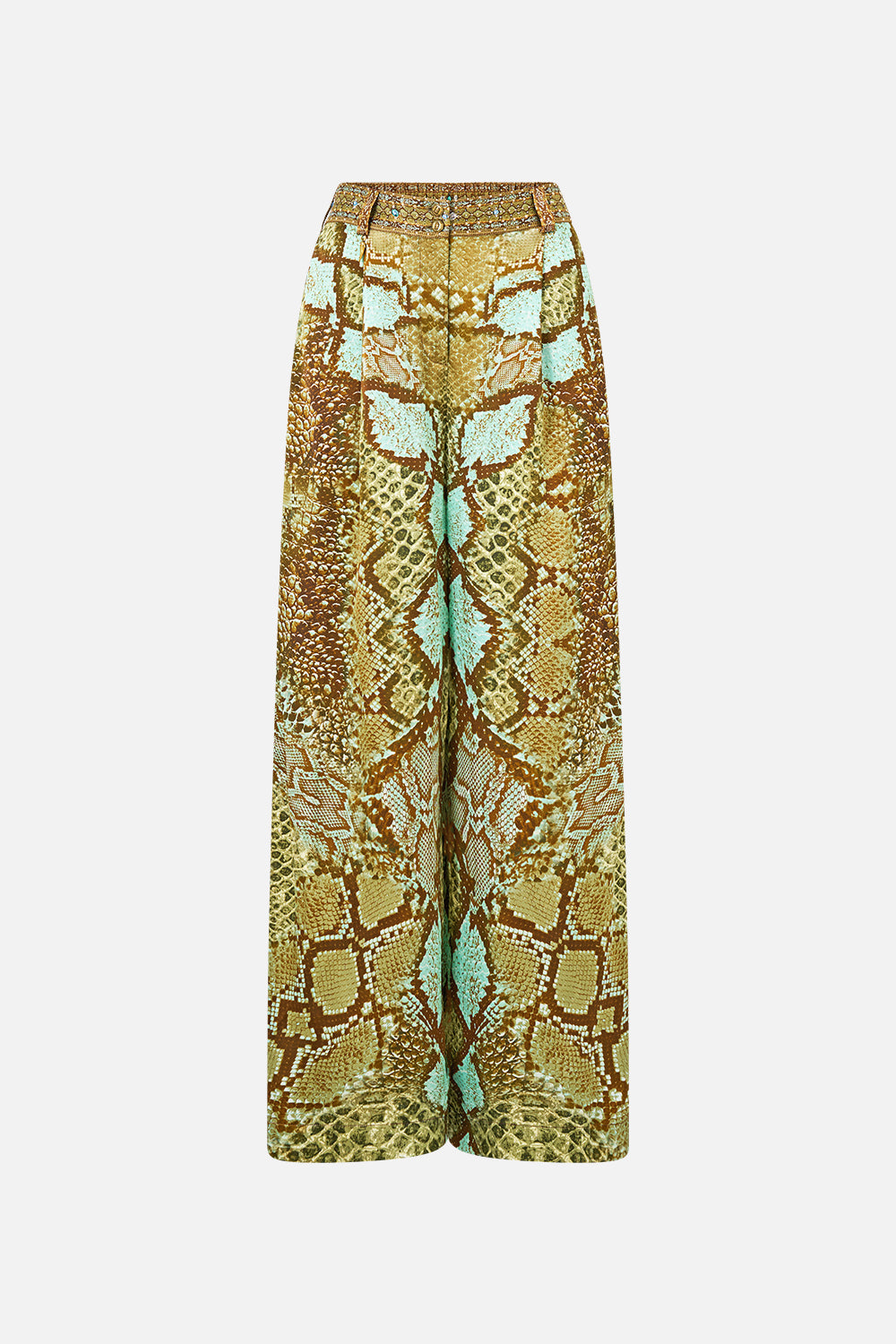 The CAMILLA Wide Leg Waisted Pant in Print My Sweet Serpentine. Ghost View Front