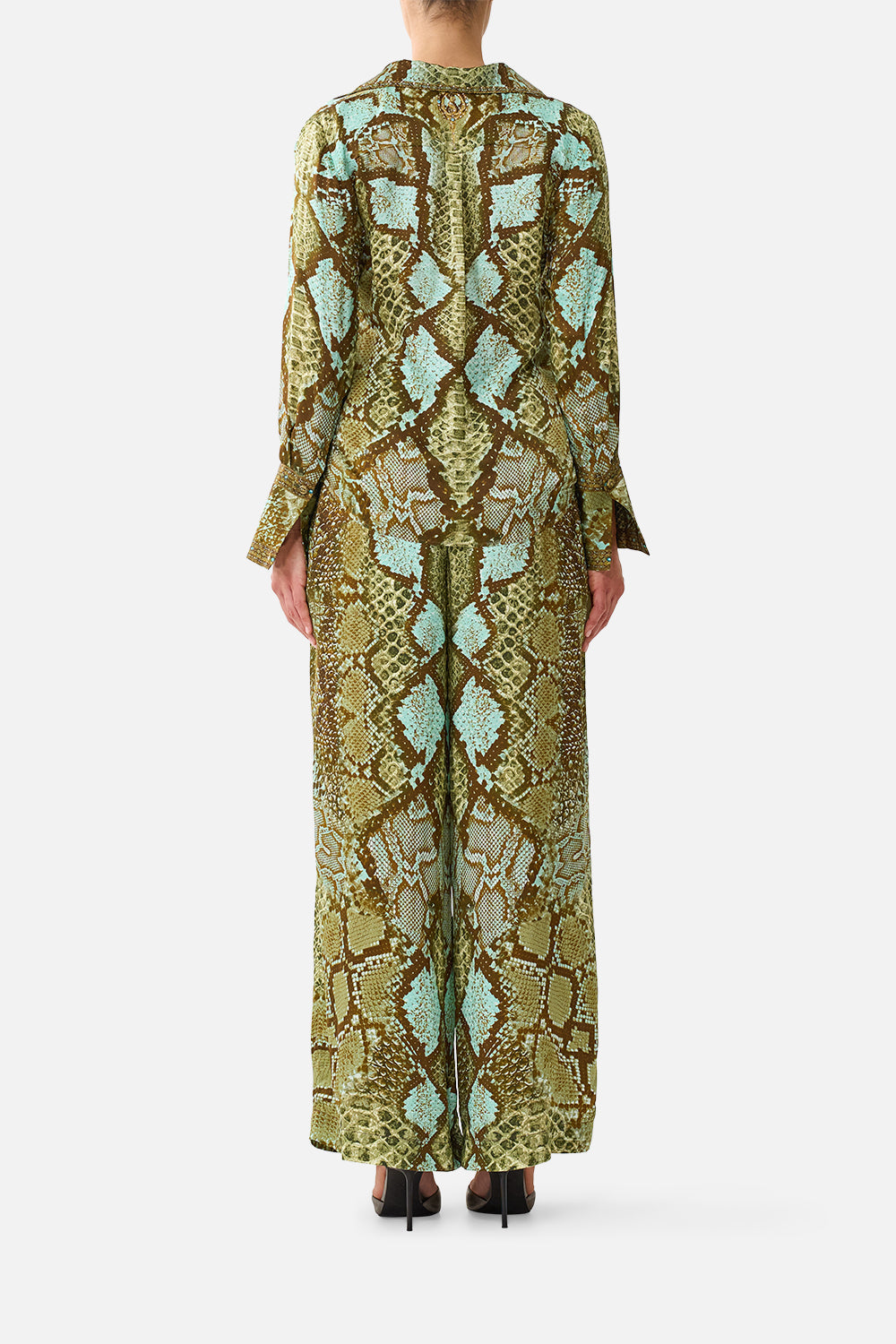 The CAMILLA Pyjama Shirt in Print My Sweet Serpentine. Model View