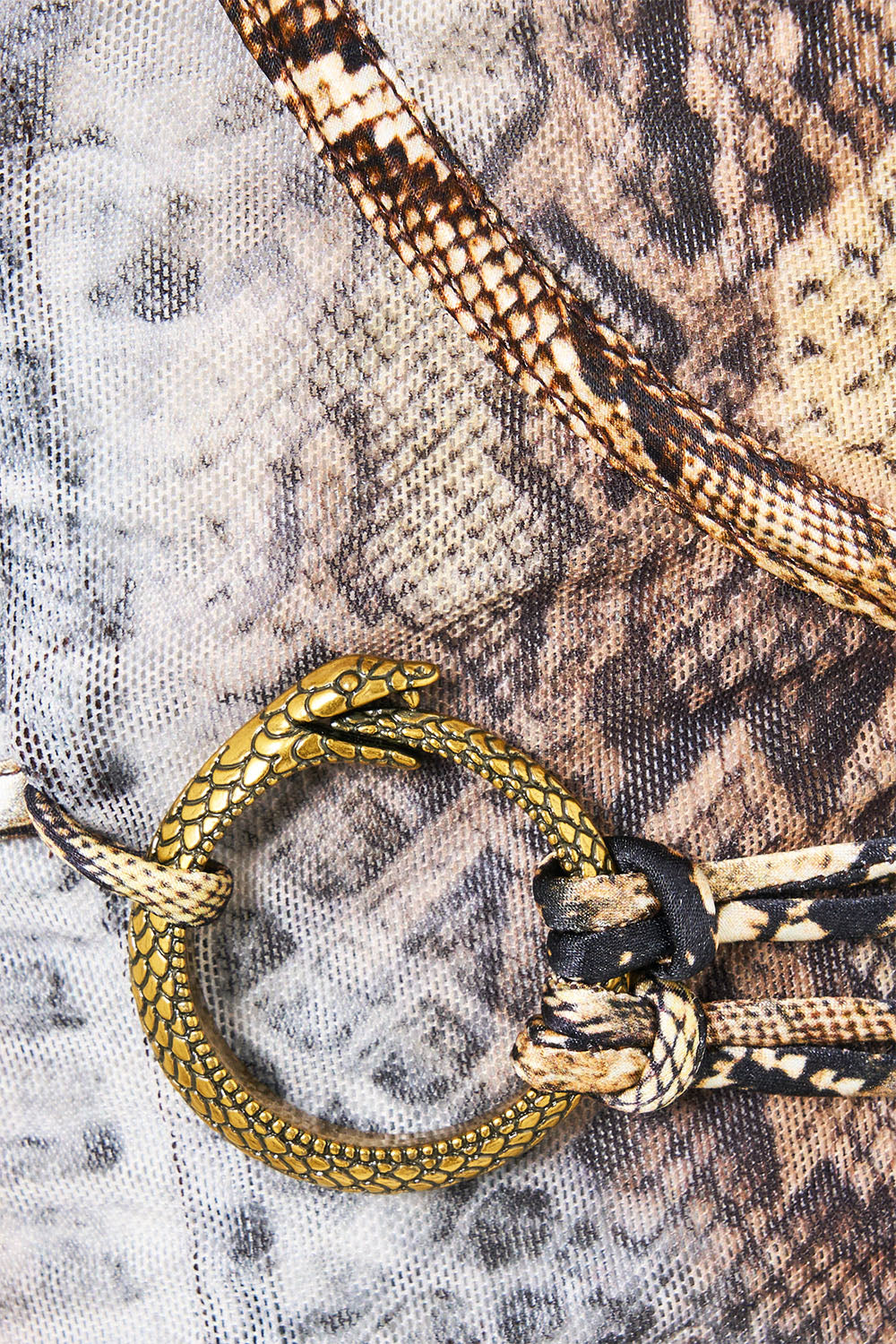 The CAMILLA Underwire Corset With Rouleau Ring Trim in Print Animalia Heirlooms. Ghost View