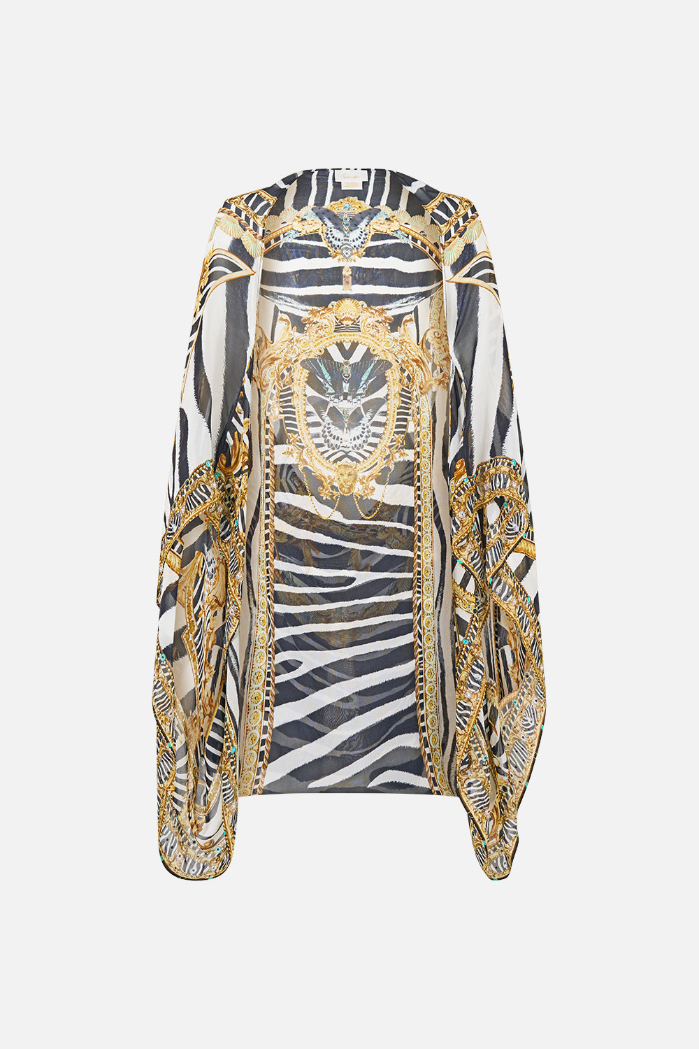 The CAMILLA Silk Chiffon Shrug in Print Zig Zag Zoo. Ghost View Front