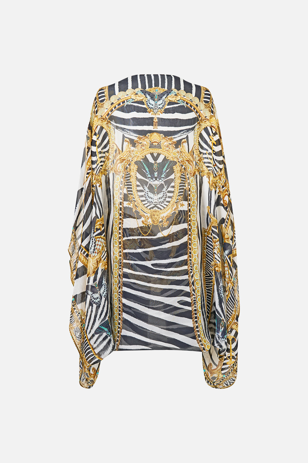 The CAMILLA Silk Chiffon Shrug in Print Zig Zag Zoo. Ghost View Back