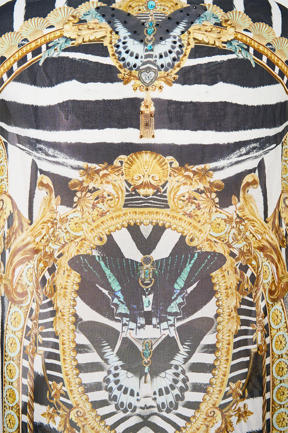 The CAMILLA Silk Chiffon Shrug in Print Zig Zag Zoo. Ghost View