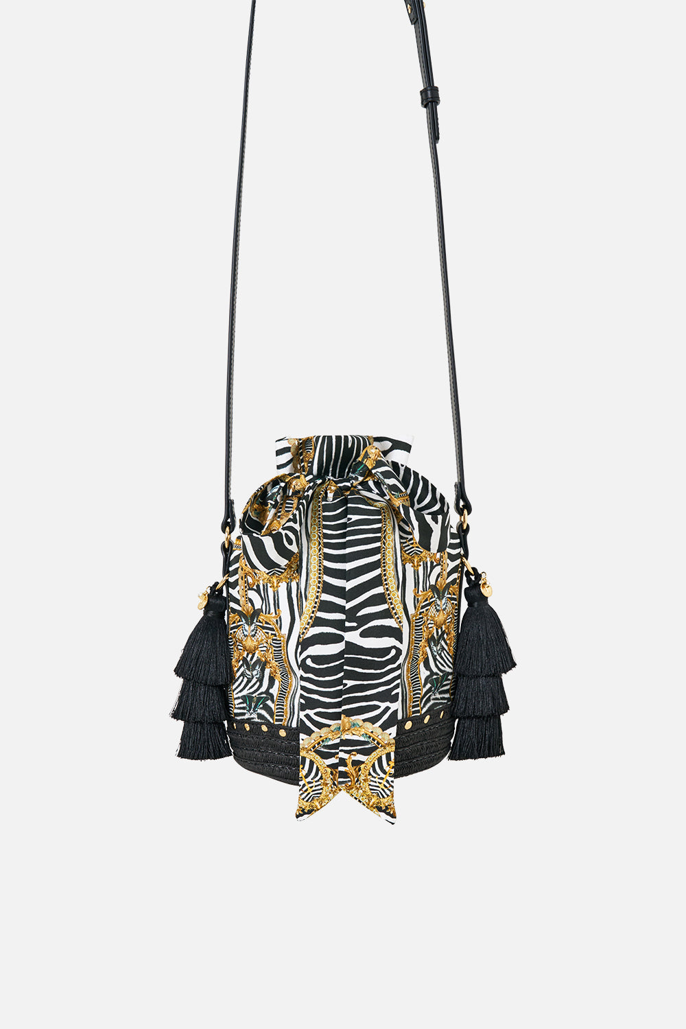 TIE TOP BUCKET BAG WITH TASSELS ZIG ZAG ZOO