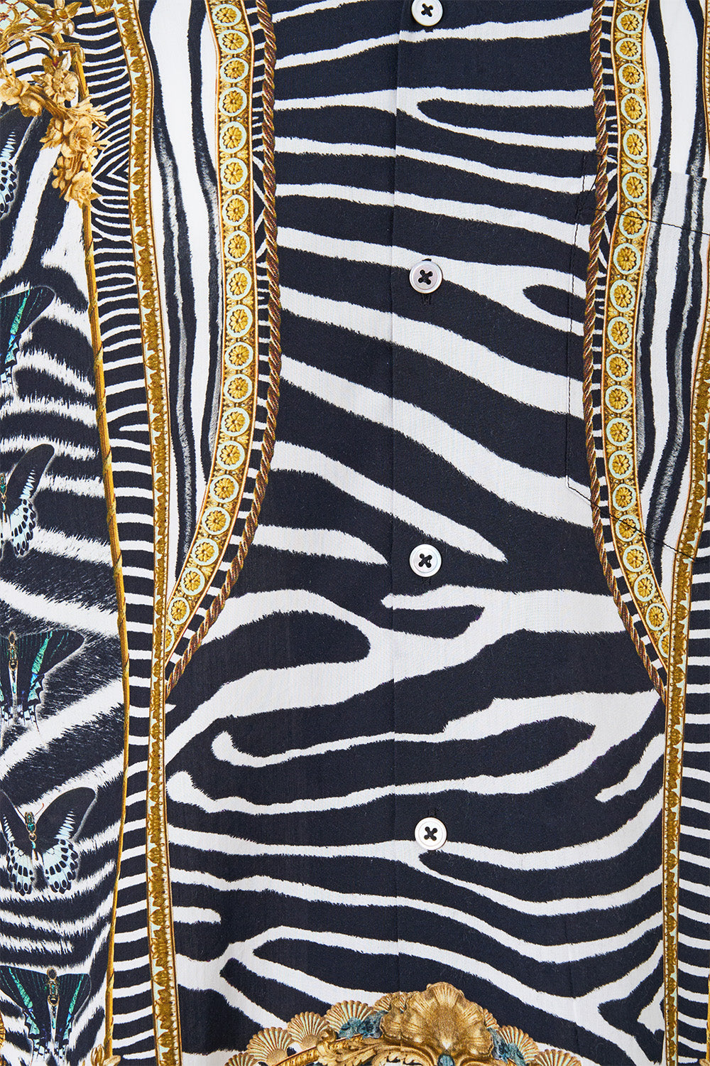 The CAMILLA Short Sleeve Camp Collared Shirt in Print Zig Zag Zoo. Ghost View