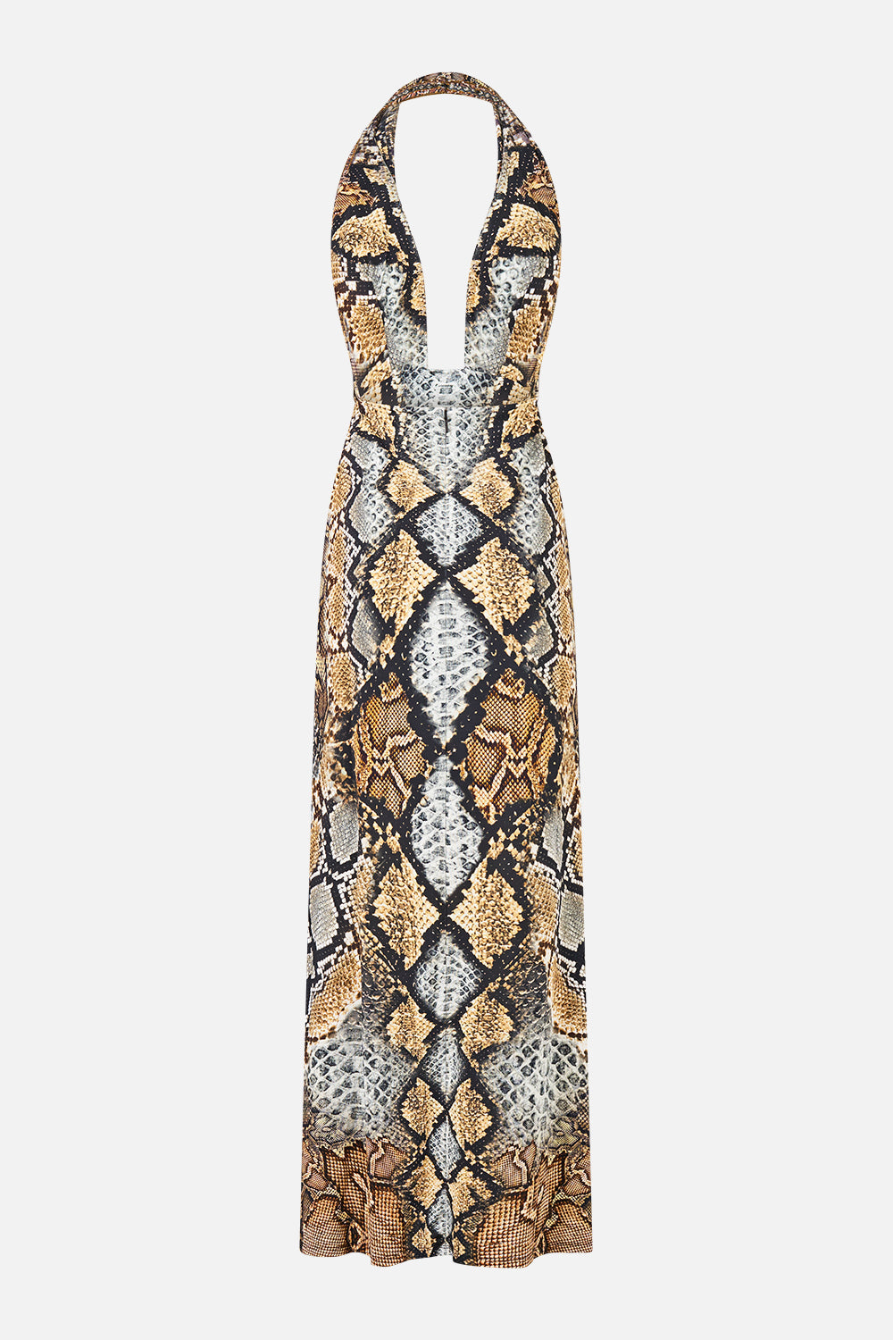 The CAMILLA Deep Cowl Plunge Dress in Print Animalia Heirlooms. Ghost View Back