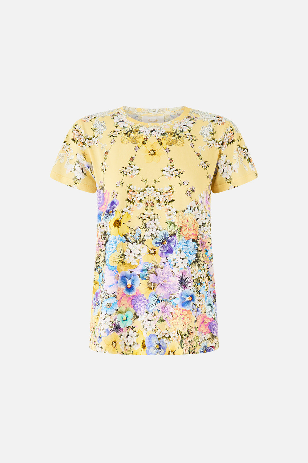 The CAMILLA slim fit round neck t-shirt from our print darling buds, front product view