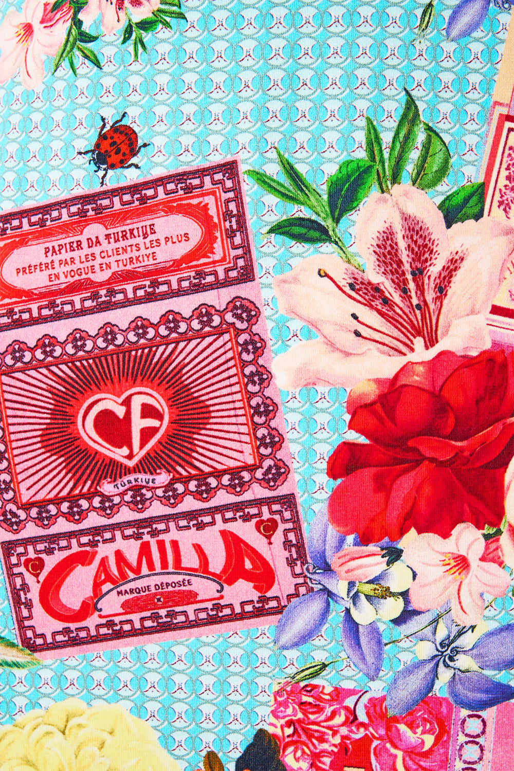 The CAMILLA JERSEY TANK DRESS PAPERS AND CURIOUS CAPERS in our  print.