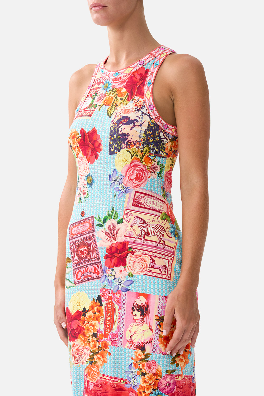The CAMILLA JERSEY TANK DRESS PAPERS AND CURIOUS CAPERS in our  print.
