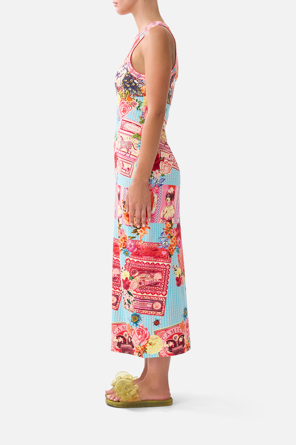 The CAMILLA JERSEY TANK DRESS PAPERS AND CURIOUS CAPERS in our  print.