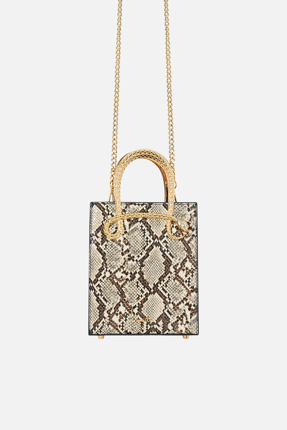 The CAMILLA Mini North South Tote in Print Animalia Heirlooms. Ghost View Front