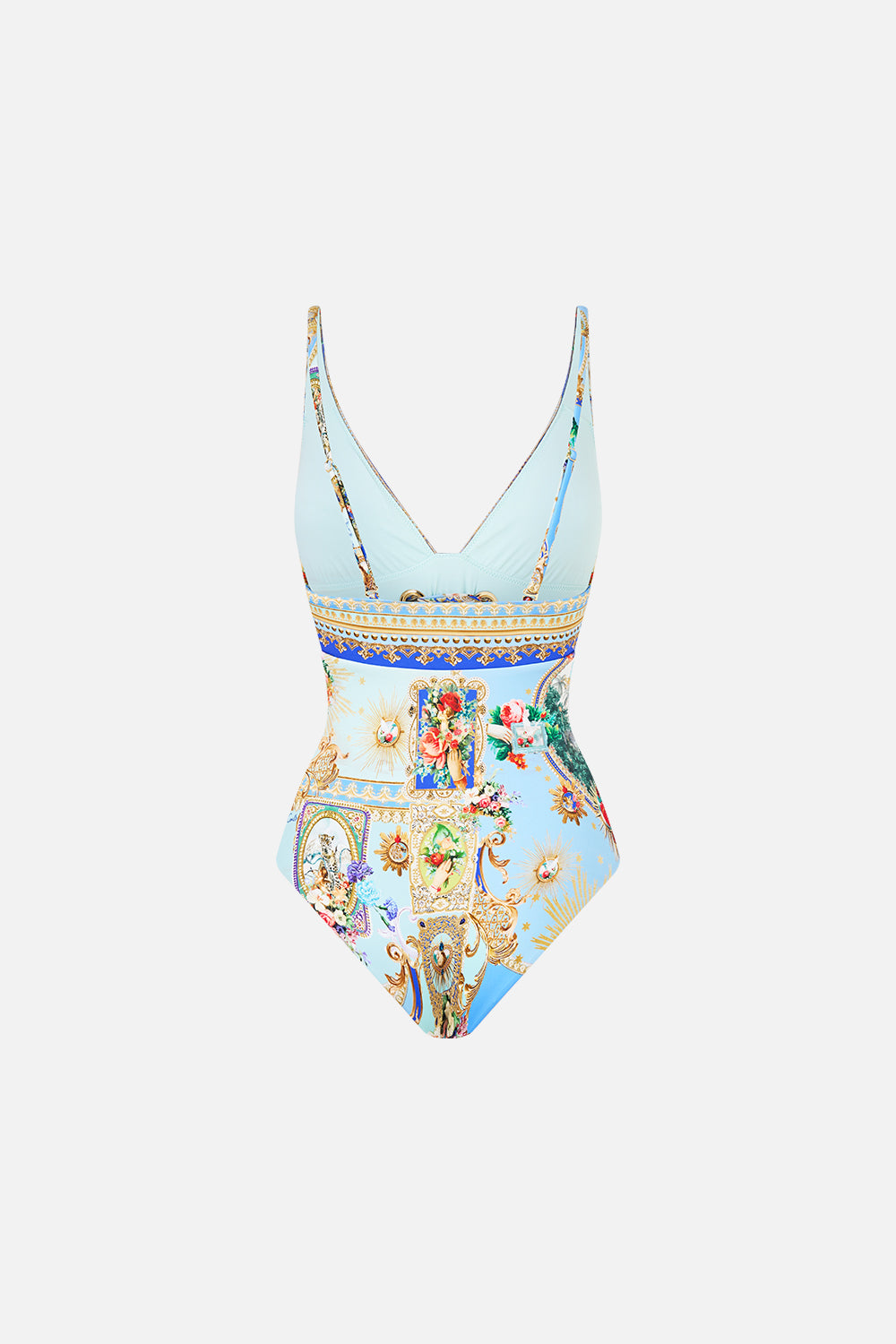 The CAMILLA HIGH TRI ONE PIECE WITH EYELET TIE FRONT TRIM VERSES IN VINTAGE