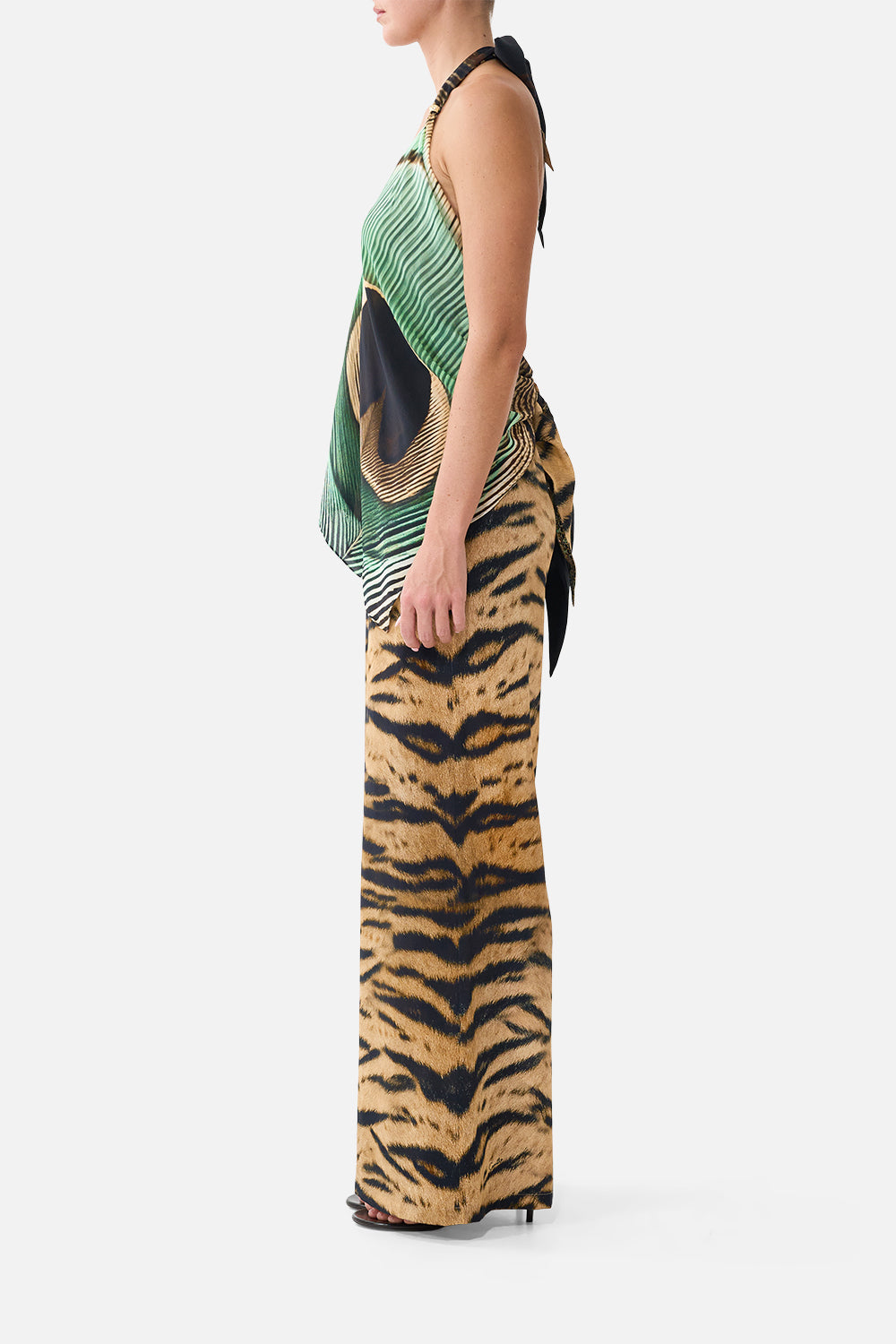 The CAMILLA Scarf Tie Top in Print A Wink to the Wild. Model View