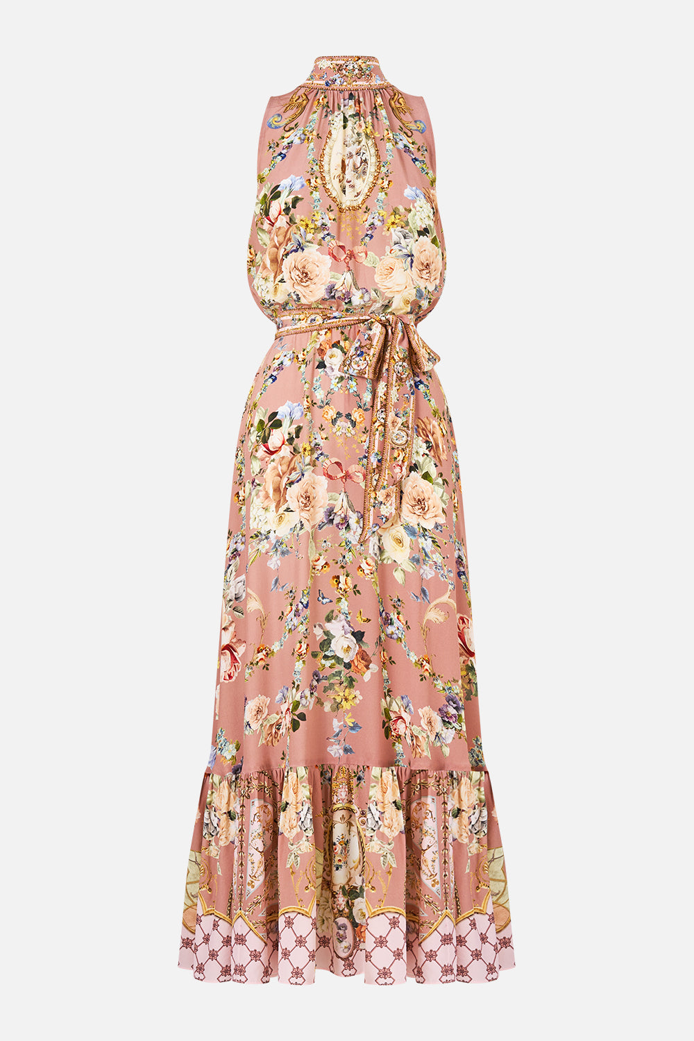 The CAMILLA NECKTIE DRESS WITH ELASTICATED WAIST CHAMBER OF BLOOMS