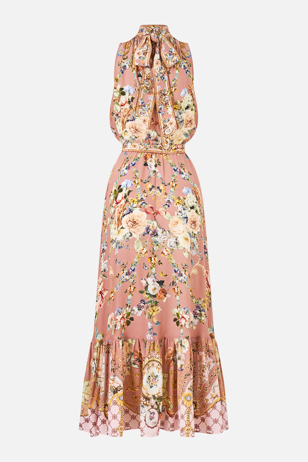The CAMILLA NECKTIE DRESS WITH ELASTICATED WAIST CHAMBER OF BLOOMS
