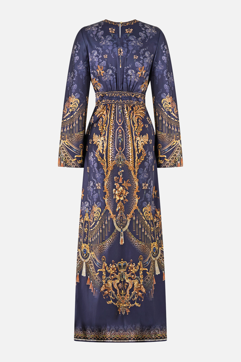 V NECK DRESS WITH FLARED SLEEVE CLOAKED IN BAROQUE
