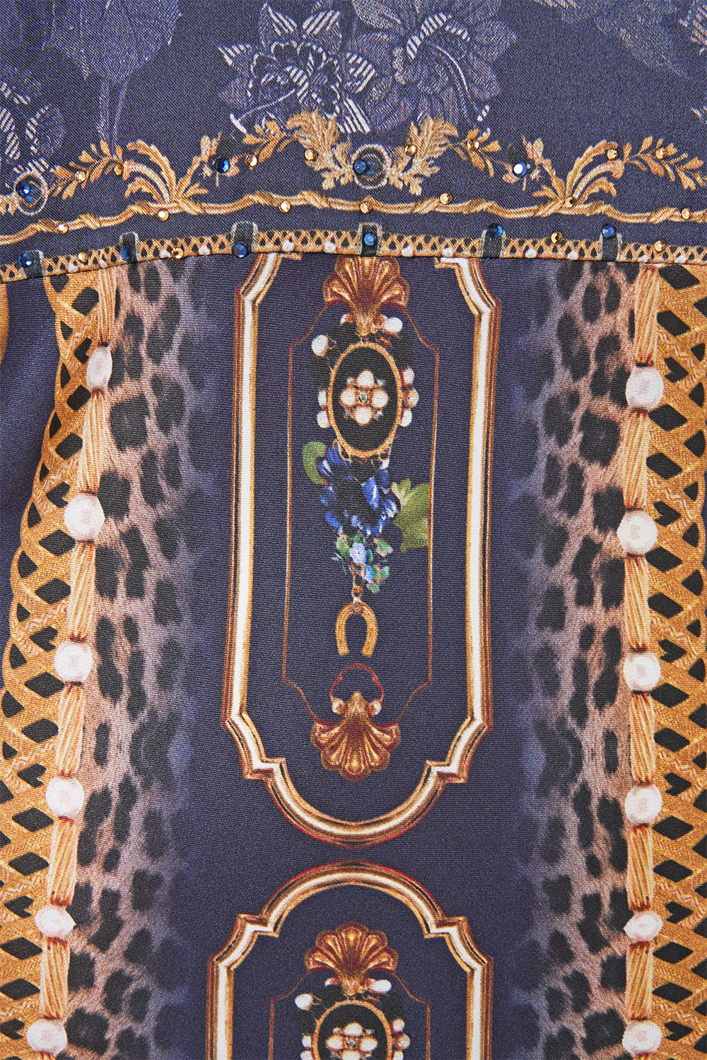 V NECK DRESS WITH FLARED SLEEVE CLOAKED IN BAROQUE