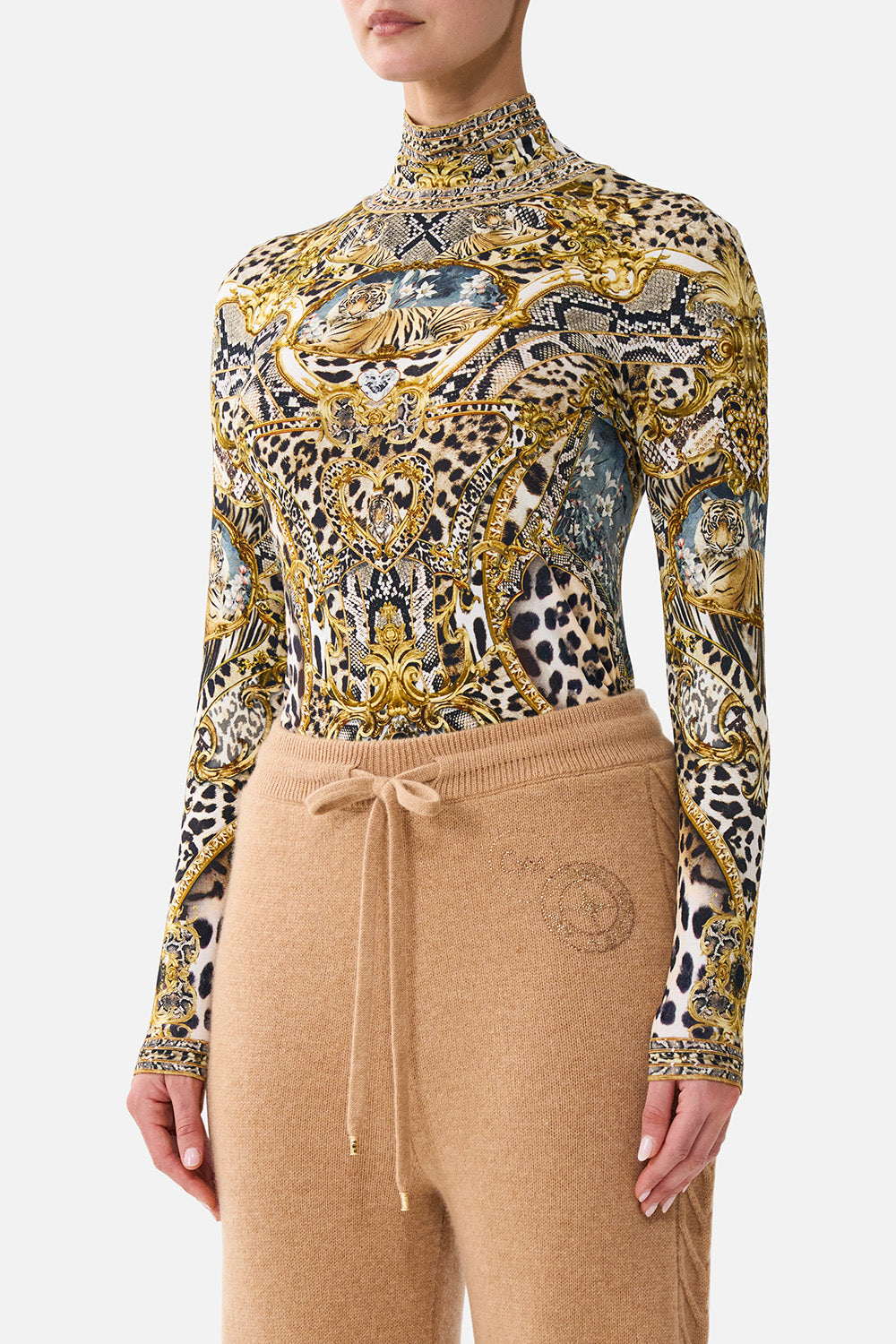 The CAMILLA Jersey Turtleneck Leopard Libertine in our Leopard Libertine print.