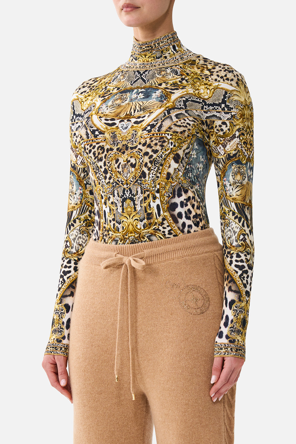 The CAMILLA JERSEY TURTLENECK LEOPARD LIBERTINE
