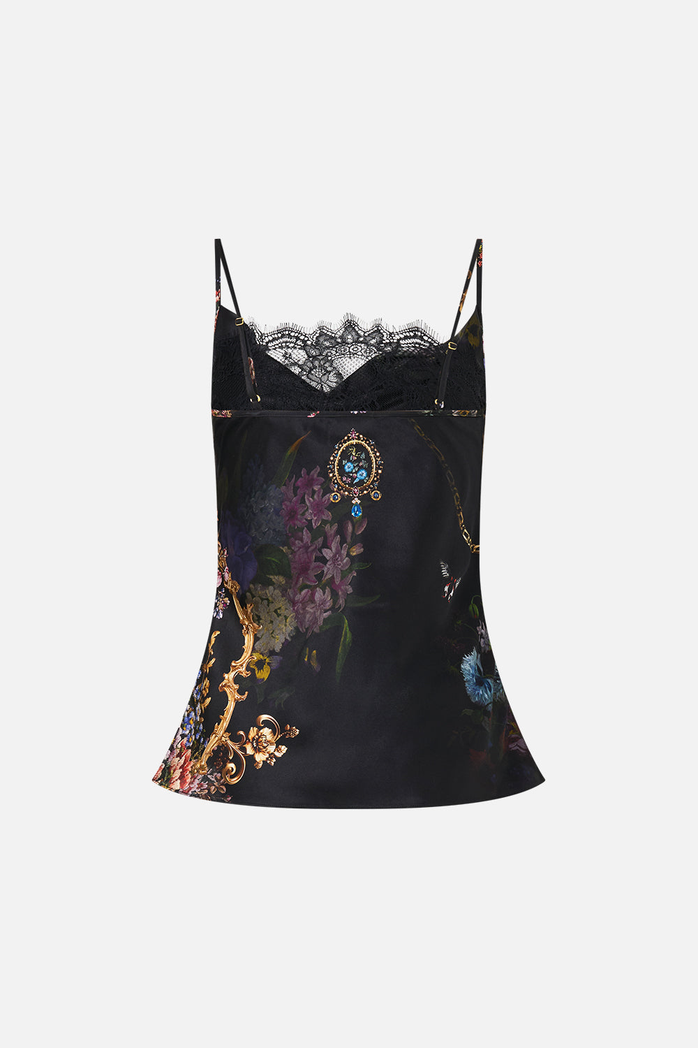 The CAMILLA COWL NECK CAMI WITH LACE NIGHT GARDEN