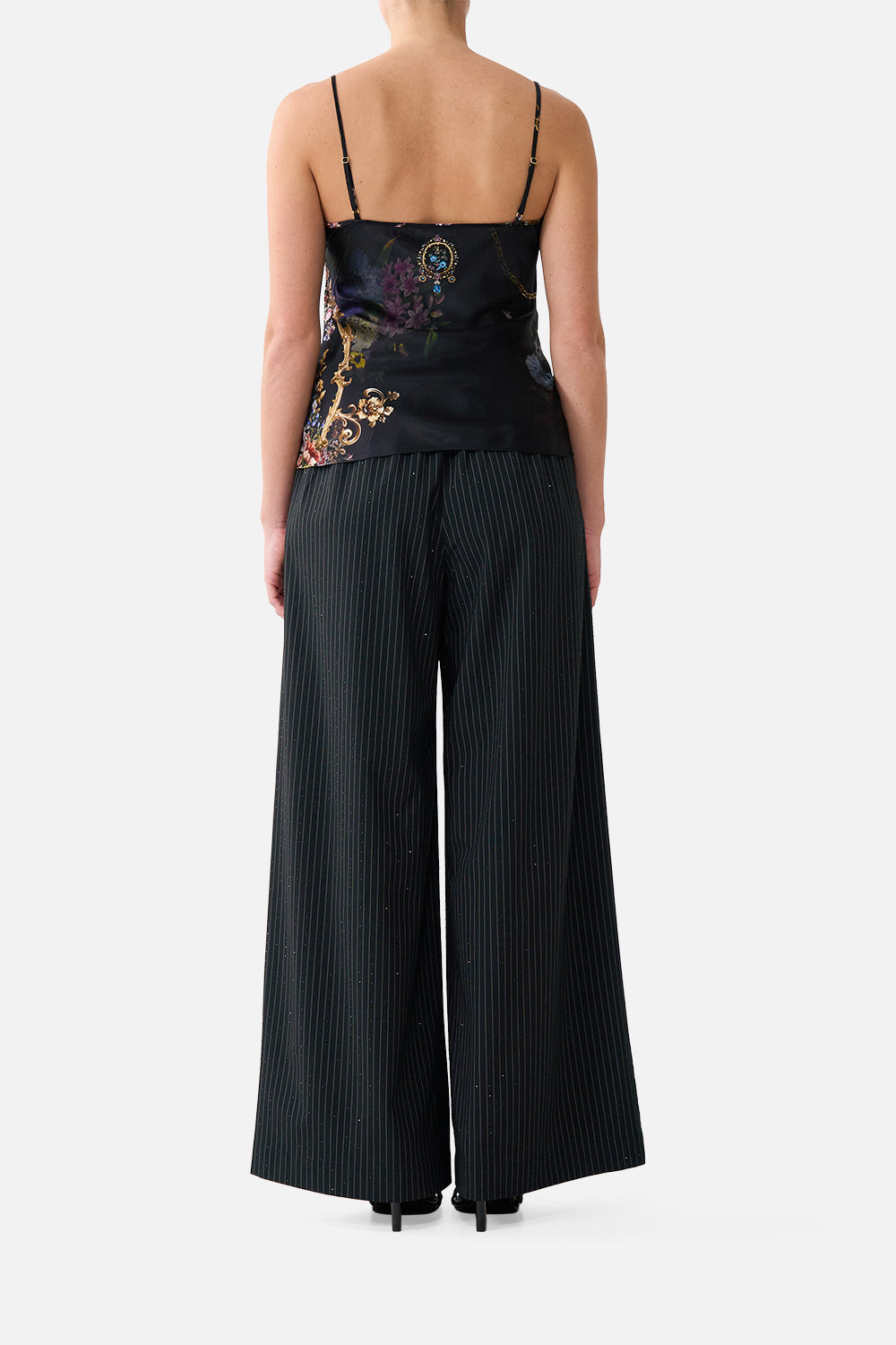 The CAMILLA COWL NECK CAMI WITH LACE NIGHT GARDEN
