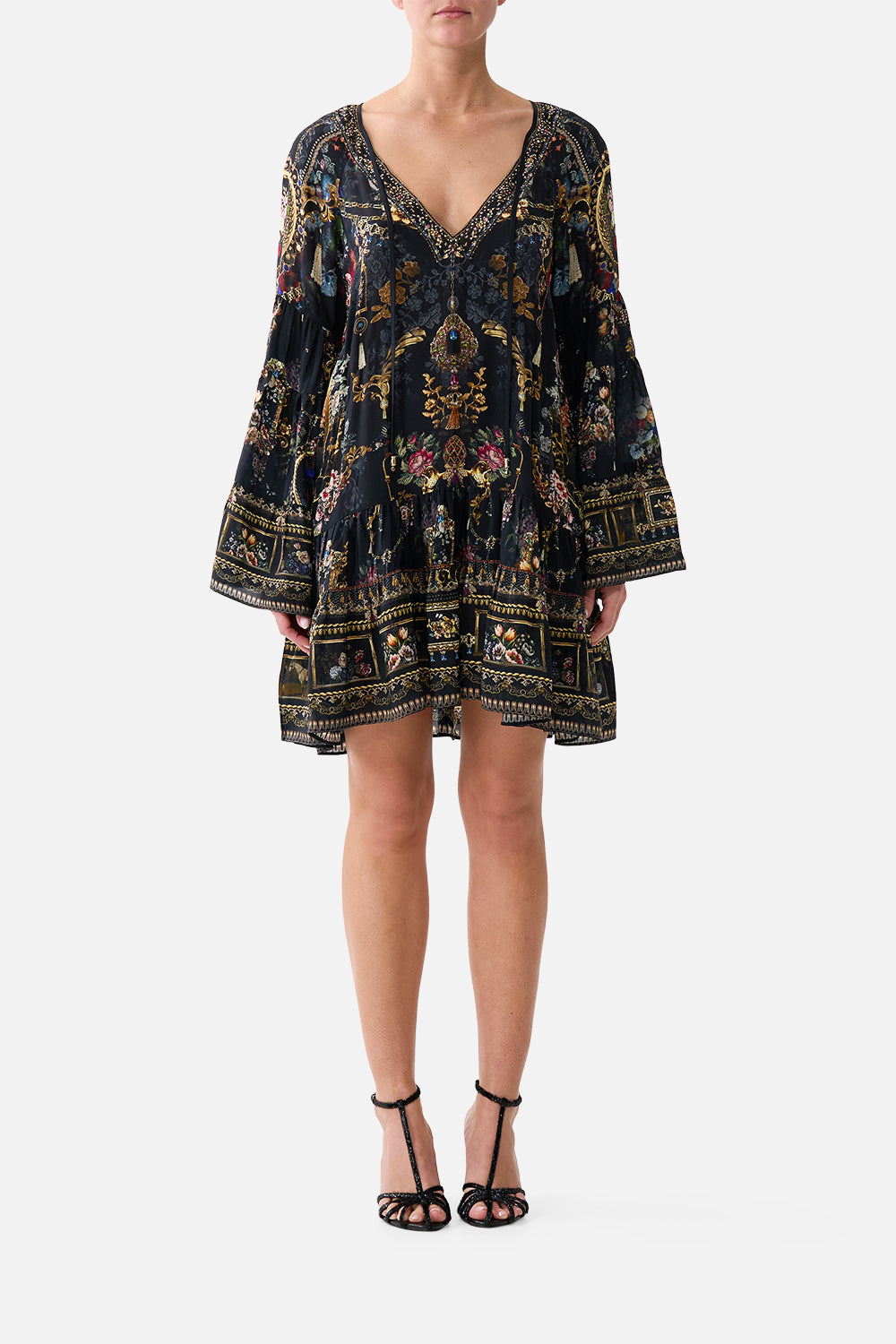 The CAMILLA A-LINE GATHERED PANEL DRESS NIGHT GARDENNIGHT GARDEN