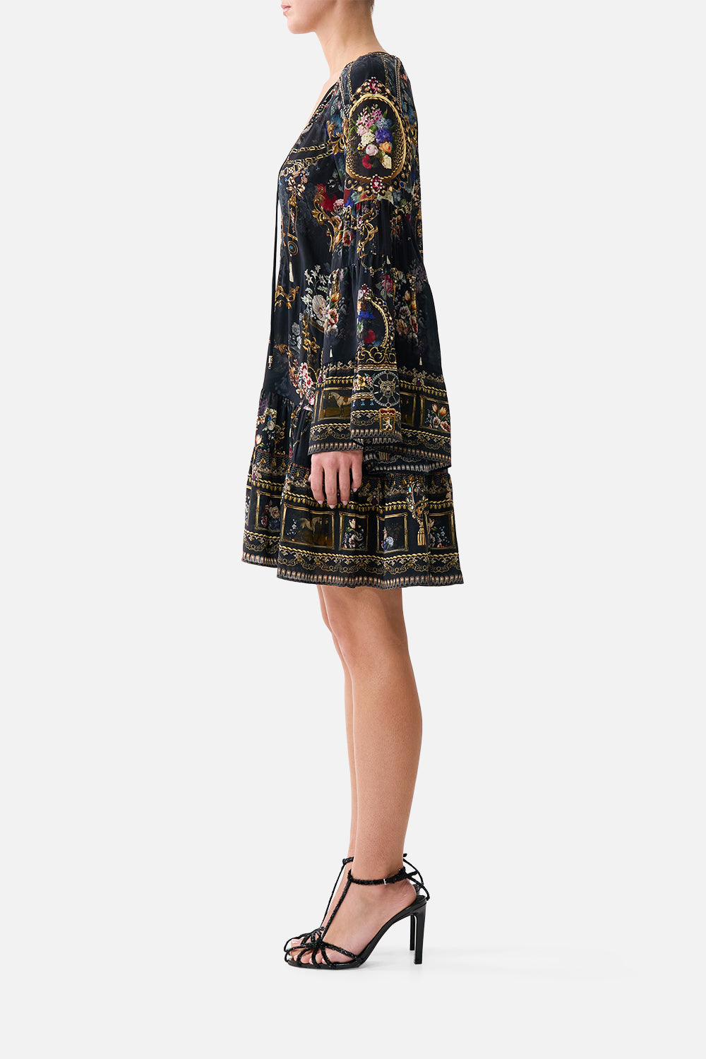 The CAMILLA A-LINE GATHERED PANEL DRESS NIGHT GARDEN