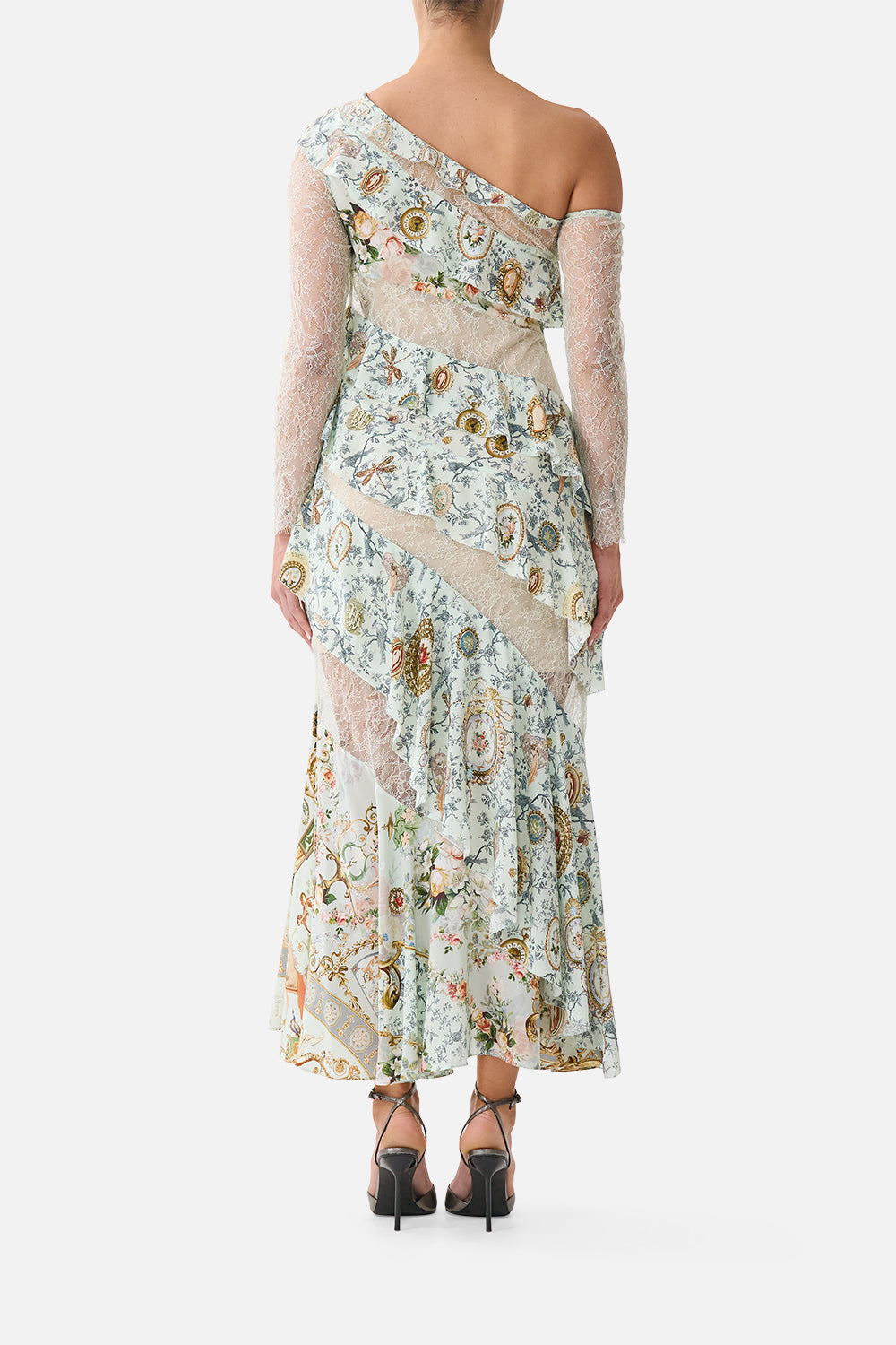 The CAMILLA Asymmetric Frill Panelled Dress Wildflower Wunderland in our Wildflower Wunderland print.