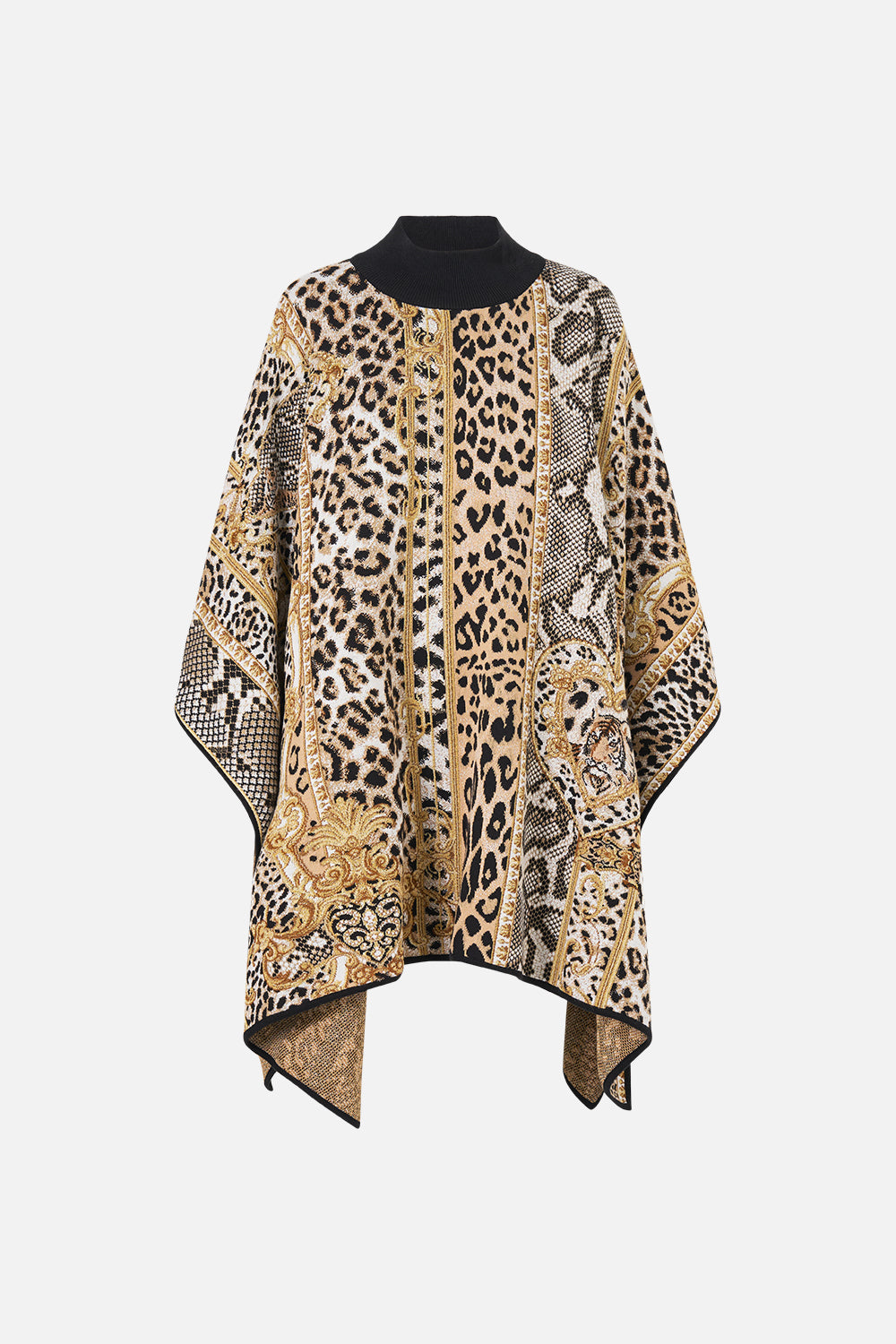 The CAMILLA FUNNEL NECK DRAPE KNIT PONCHO LEOPARD LIBERTINE