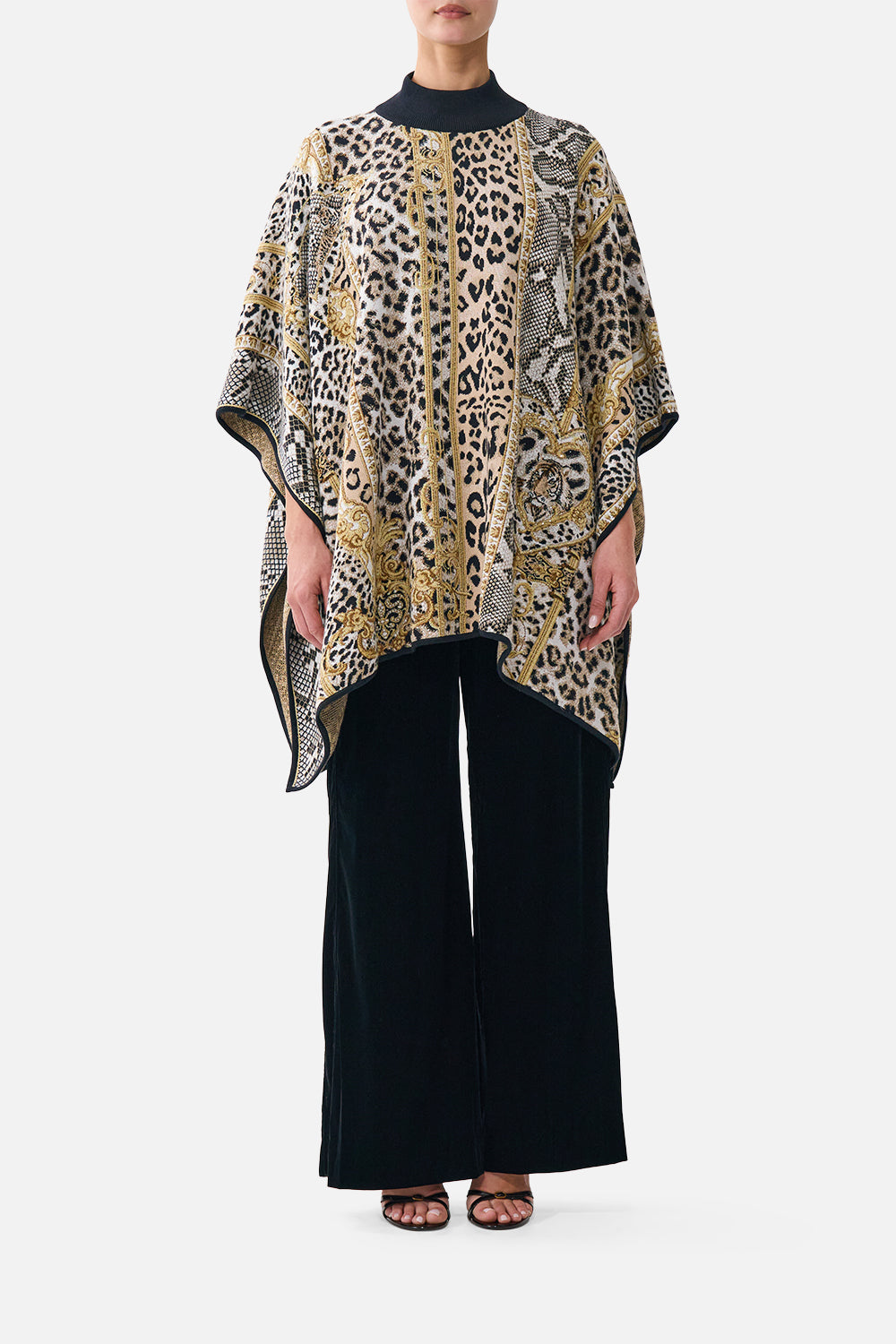 The CAMILLA FUNNEL NECK DRAPE KNIT PONCHO LEOPARD LIBERTINELEOPARD LIBERTINE