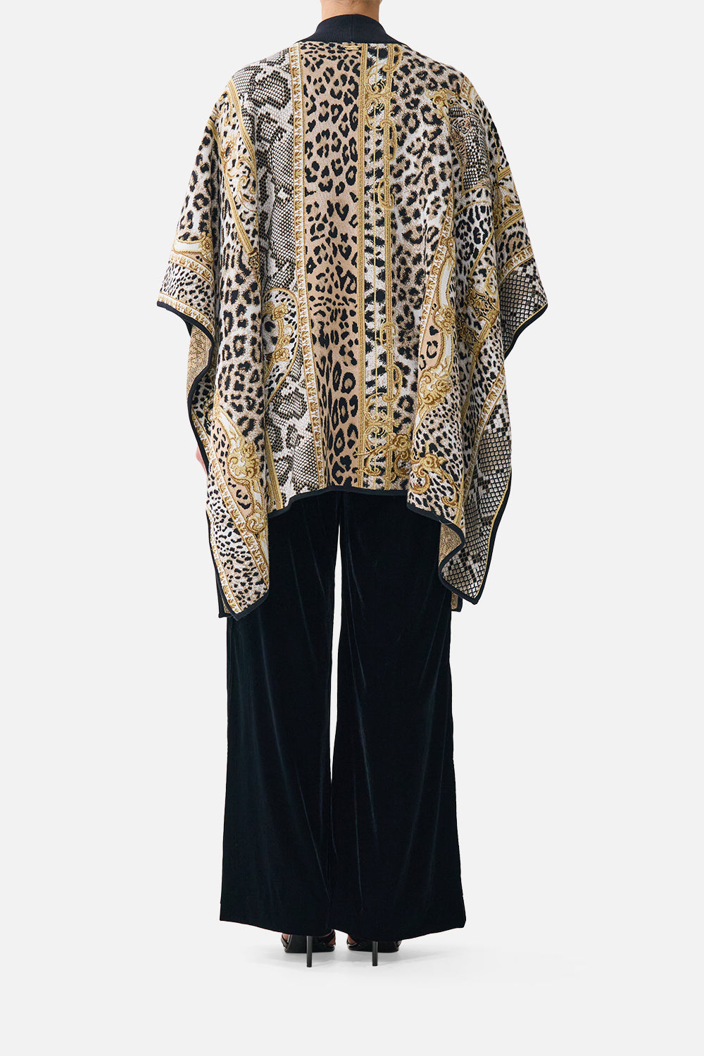 The CAMILLA FUNNEL NECK DRAPE KNIT PONCHO LEOPARD LIBERTINE