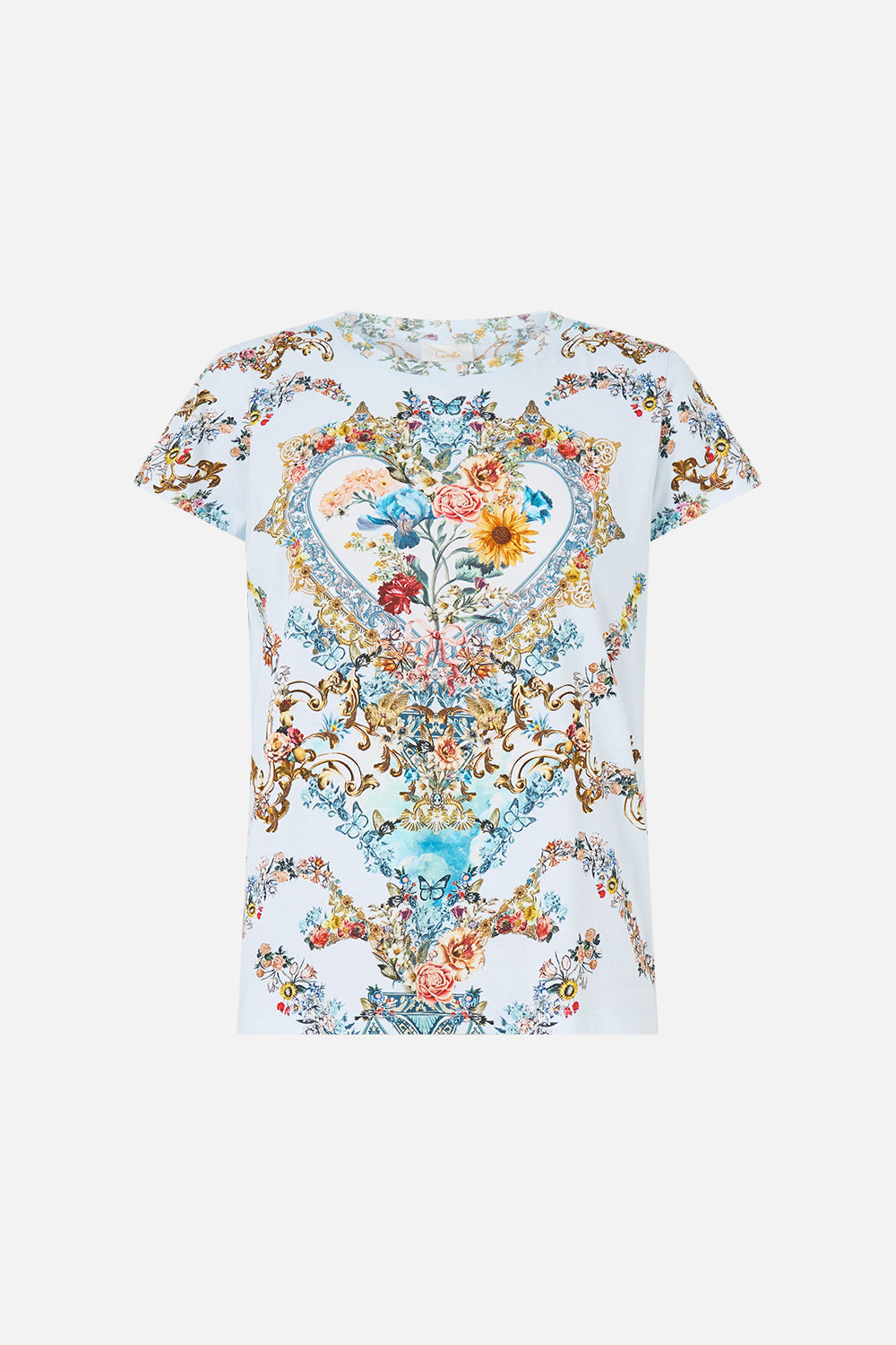 The CAMILLA SLIM FIT ROUND NECK T-SHIRT SEVILLE SWEETHEART in our  print.