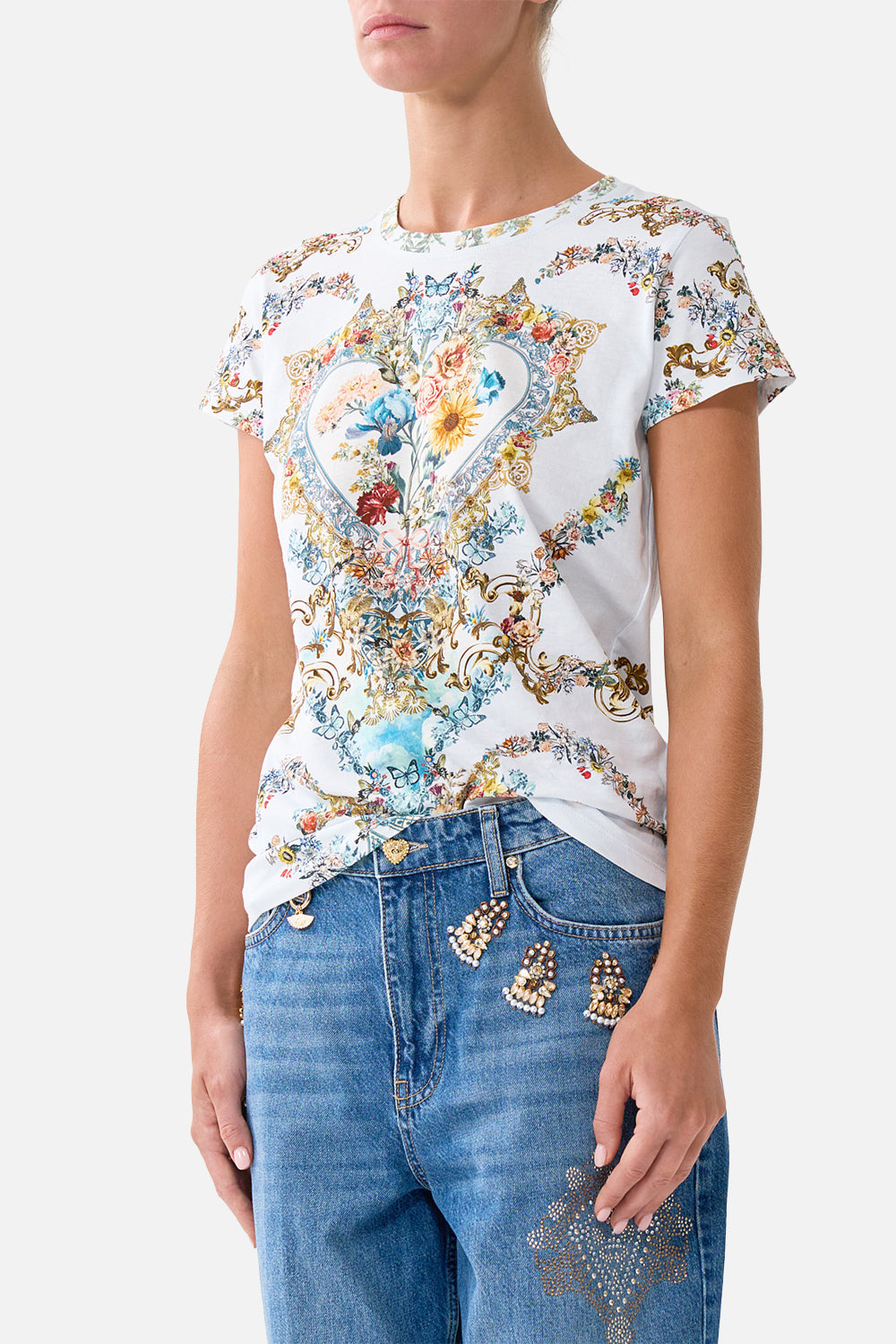 The CAMILLA SLIM FIT ROUND NECK T-SHIRT SEVILLE SWEETHEART in our  print.