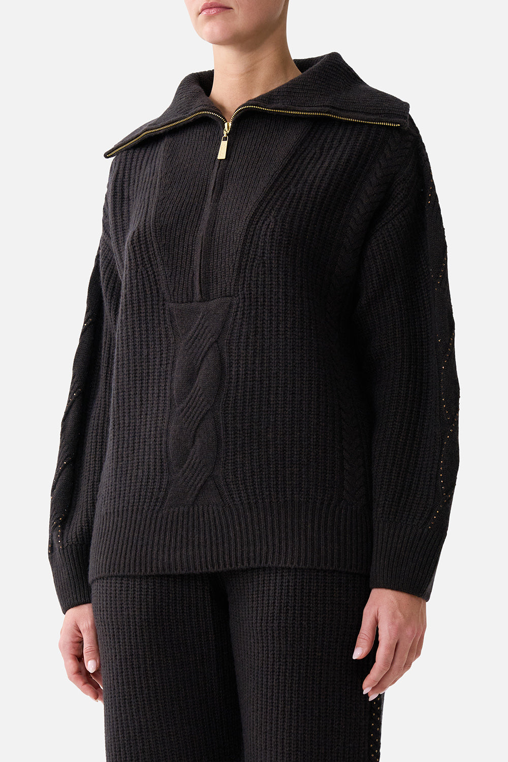 The CAMILLA HALF ZIP KNIT SWEATER NIGHT GARDEN