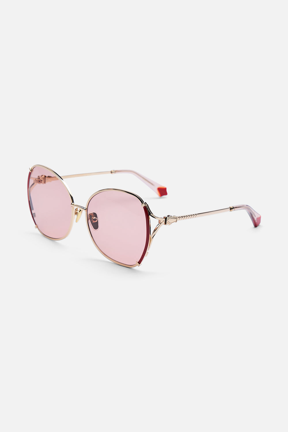 The CAMILLA LADY LIBERTINE SUNGLASSES GOLD / BURGUNDY in our GOLD / BURGUNDY print.
