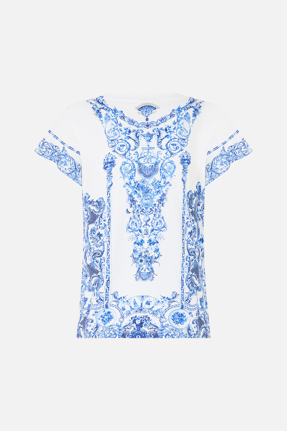 The CAMILLA SLIM FIT ROUND NECK T-SHIRT CERAMIC PANORAMIC in our  print.