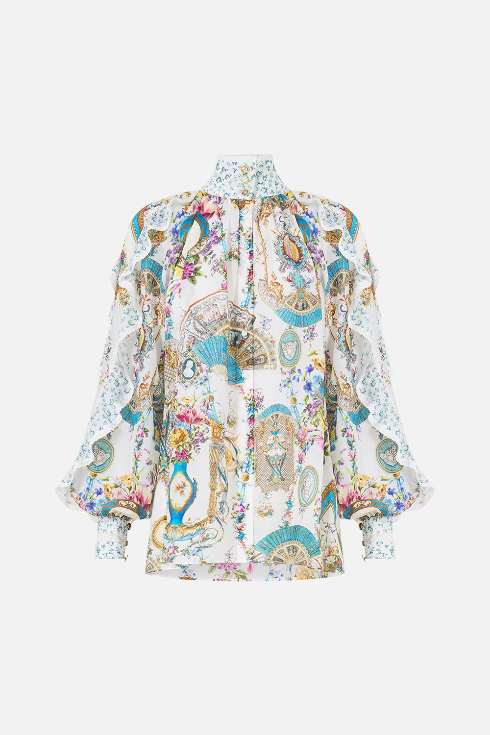 The CAMILLA RELAXED BLOUSE WITH FRILL SLEEVE DETAIL ART FOR THE ARTISANS in our  print.
