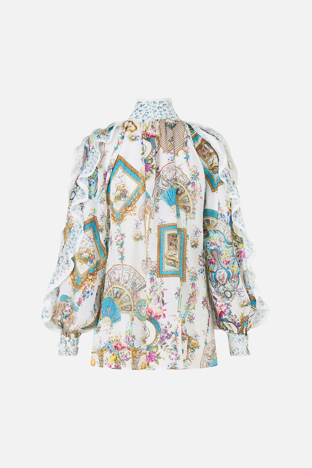 The CAMILLA RELAXED BLOUSE WITH FRILL SLEEVE DETAIL ART FOR THE ARTISANS in our  print.