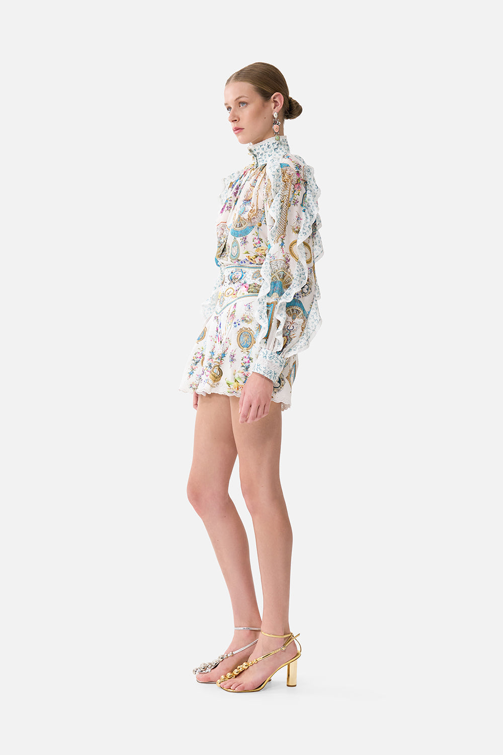 The CAMILLA RELAXED BLOUSE WITH FRILL SLEEVE DETAIL ART FOR THE ARTISANS in our  print.